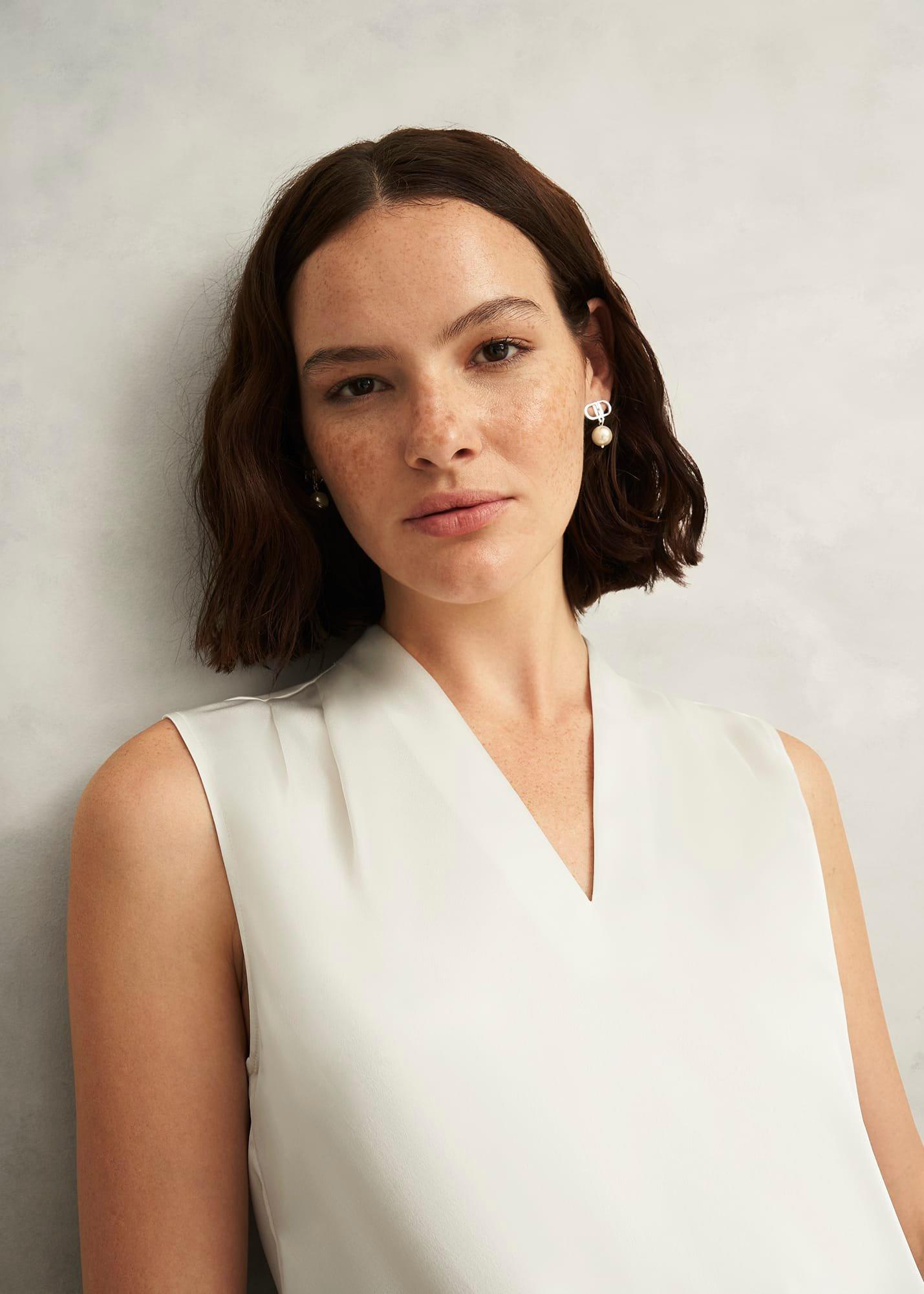 Ivory Nina Satin Blouse, Ivory, hi-res