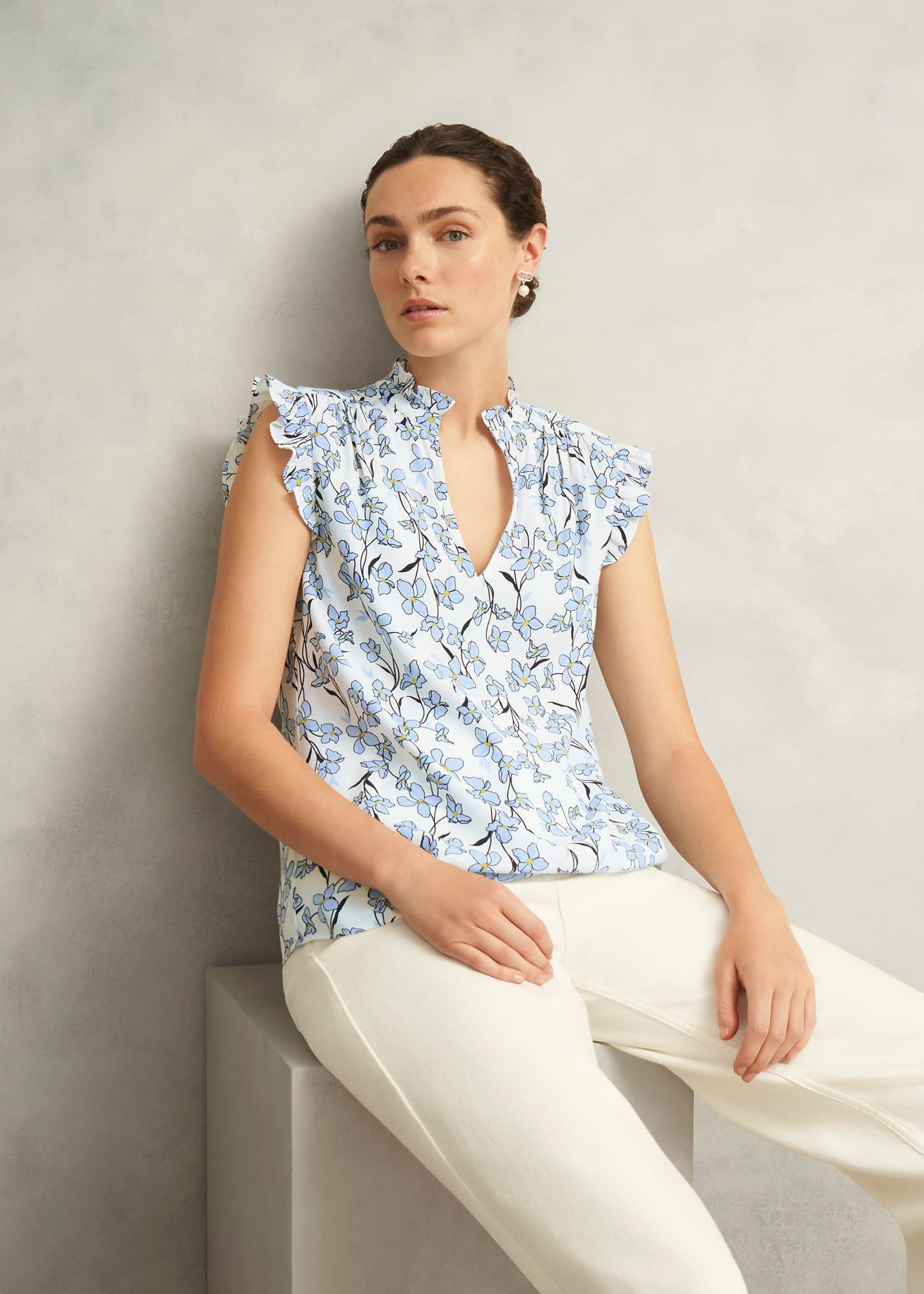 Ivory Floral Jules Top with Frill Sleeve