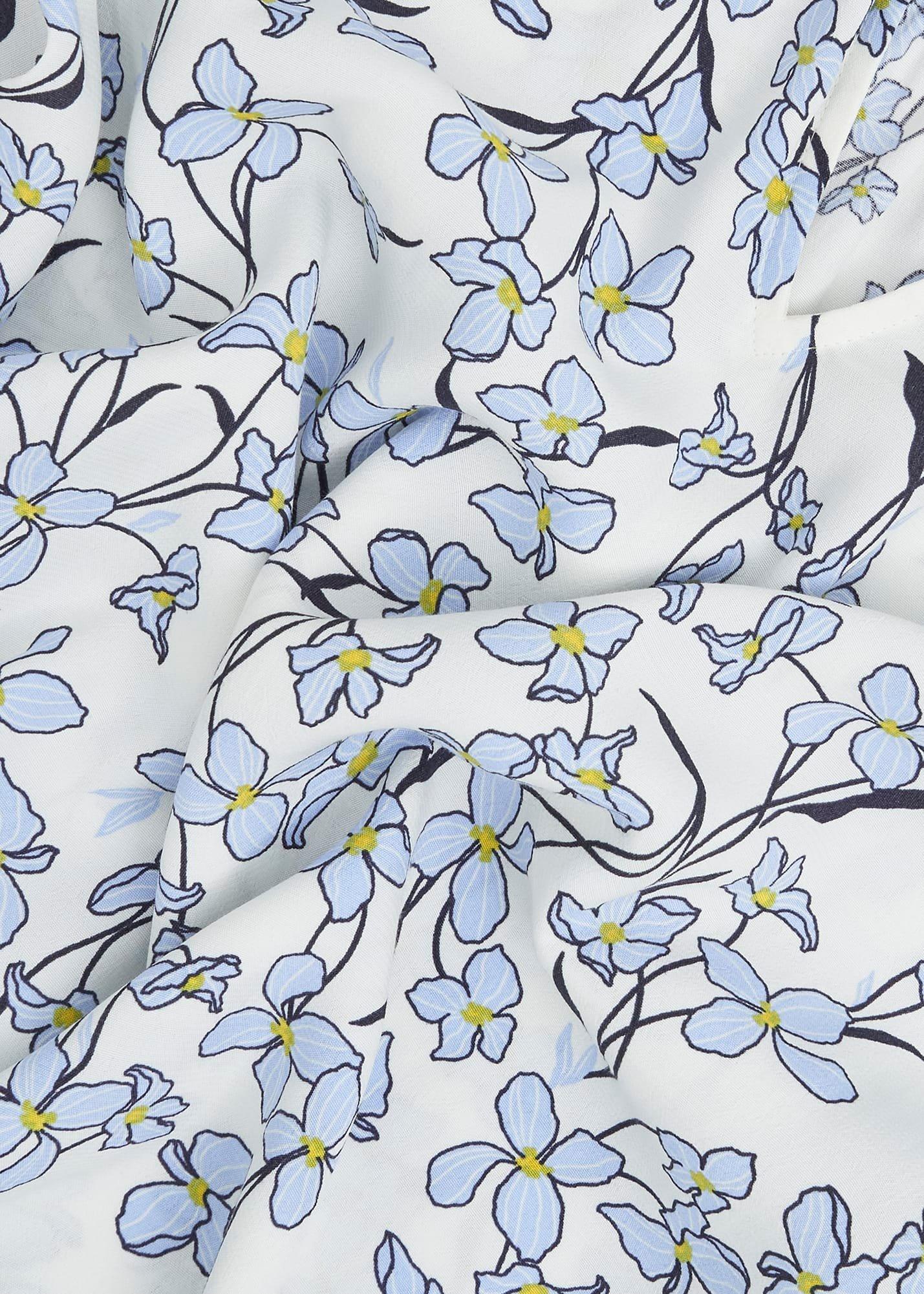 Ivory Floral Jules Top with Frill Sleeve, Ivory Blue, hi-res