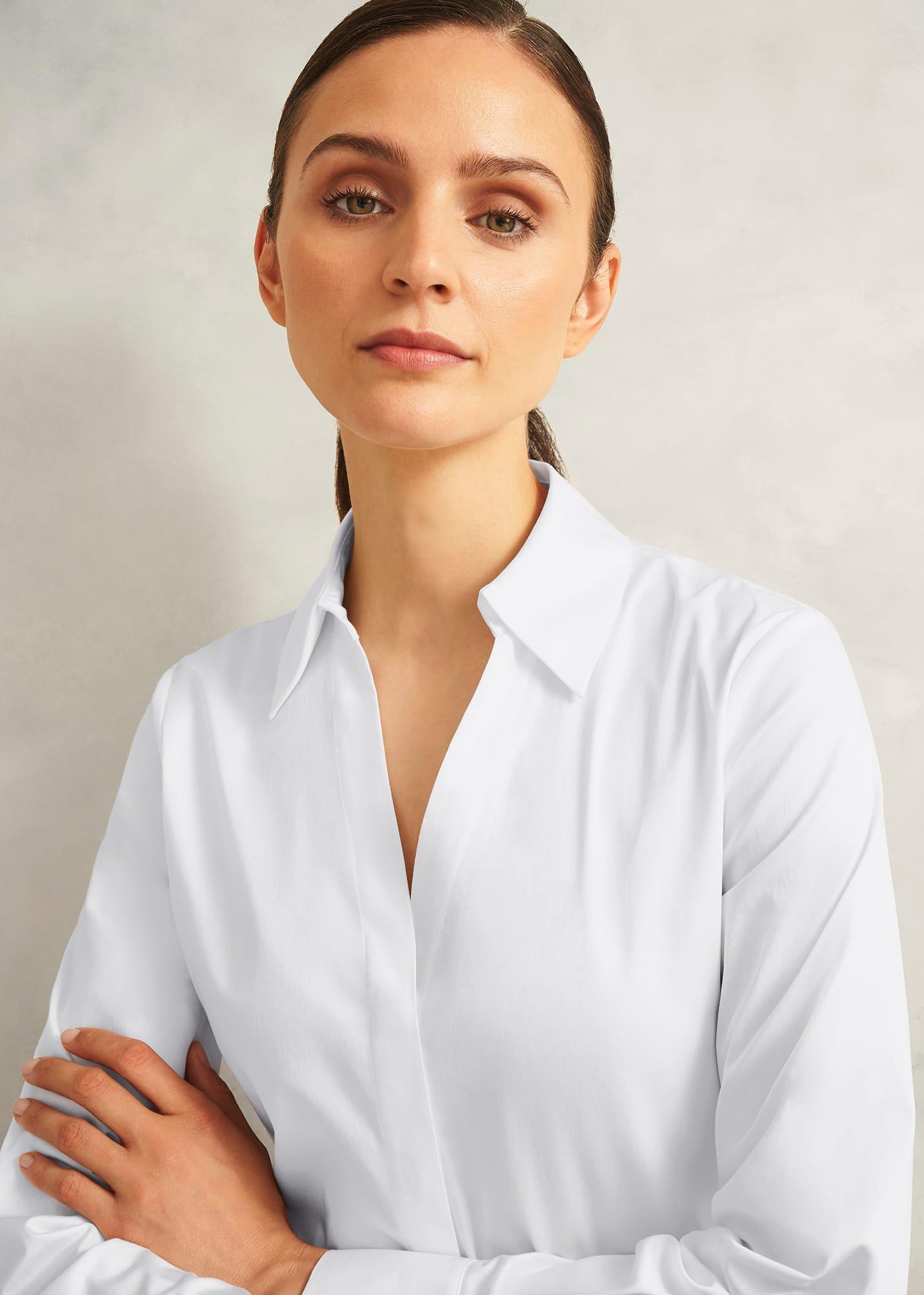 Lindsey Cotton Blend Shirt, White, hi-res
