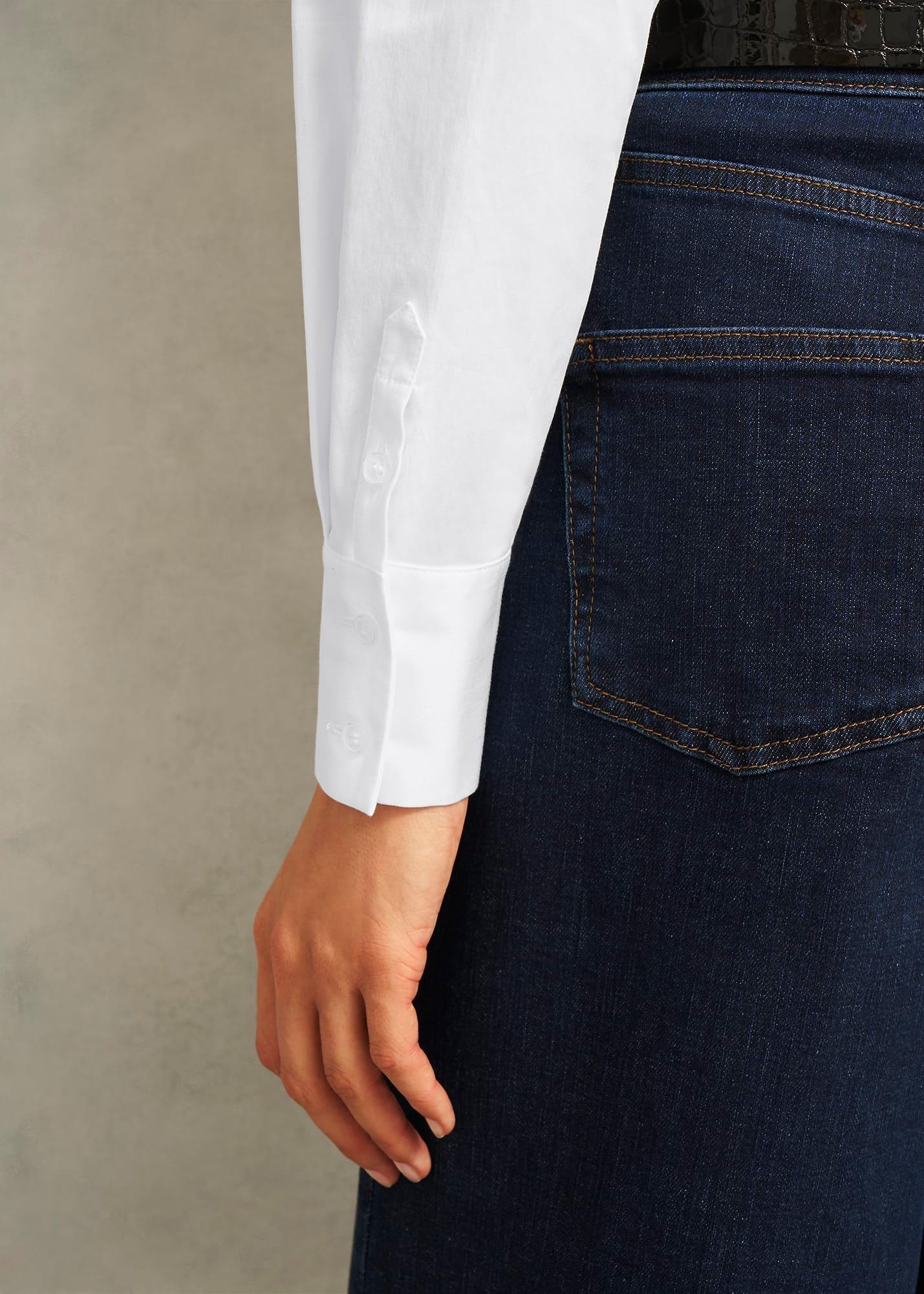 Lindsey Cotton Blend Shirt, White, hi-res