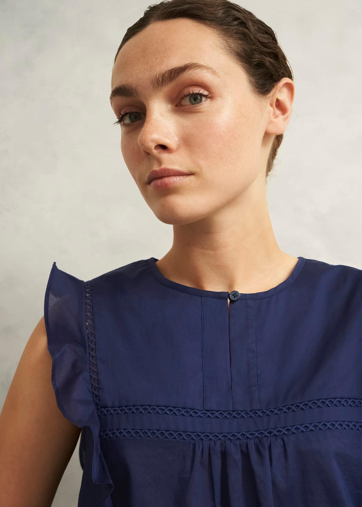 Navy Joy Cotton Blouse, True Navy, hi-res