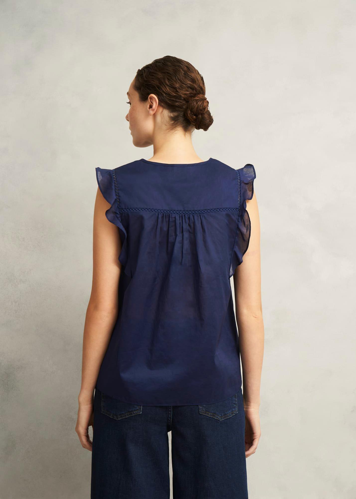 Navy Joy Cotton Blouse, True Navy, hi-res