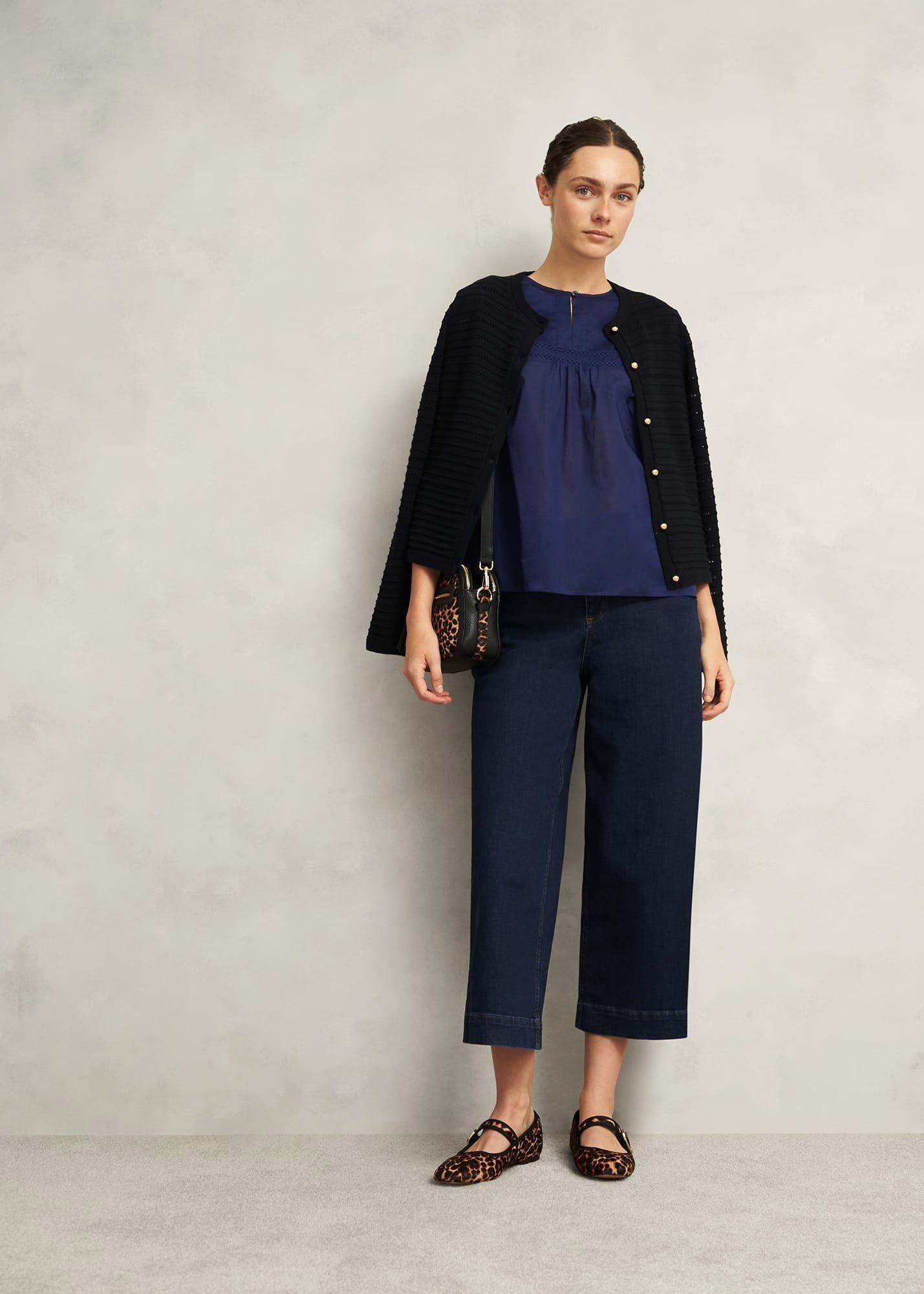 Navy Joy Cotton Blouse, True Navy, hi-res