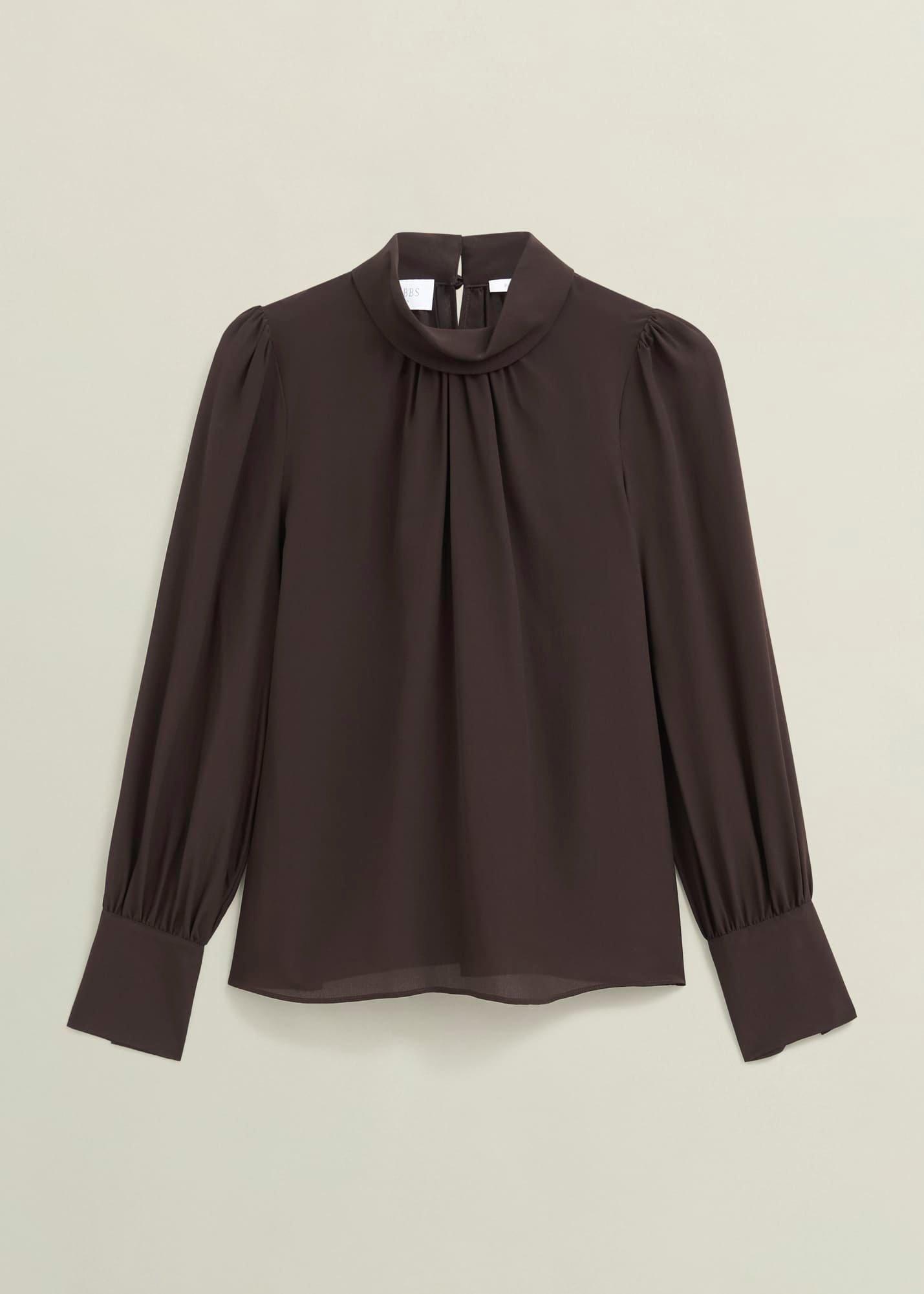 Debby Silk Blouse, Deep Brown, hi-res