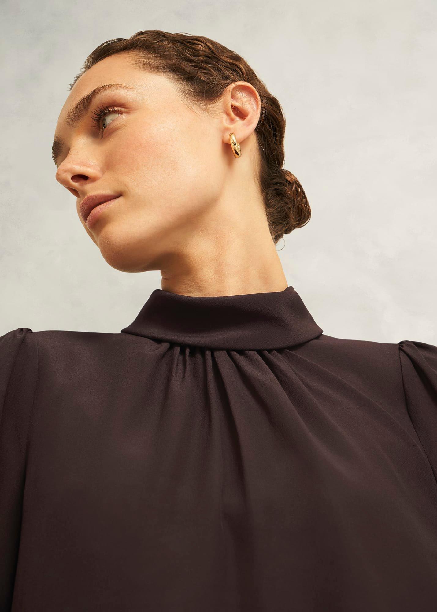 Debby Silk Blouse, Deep Brown, hi-res