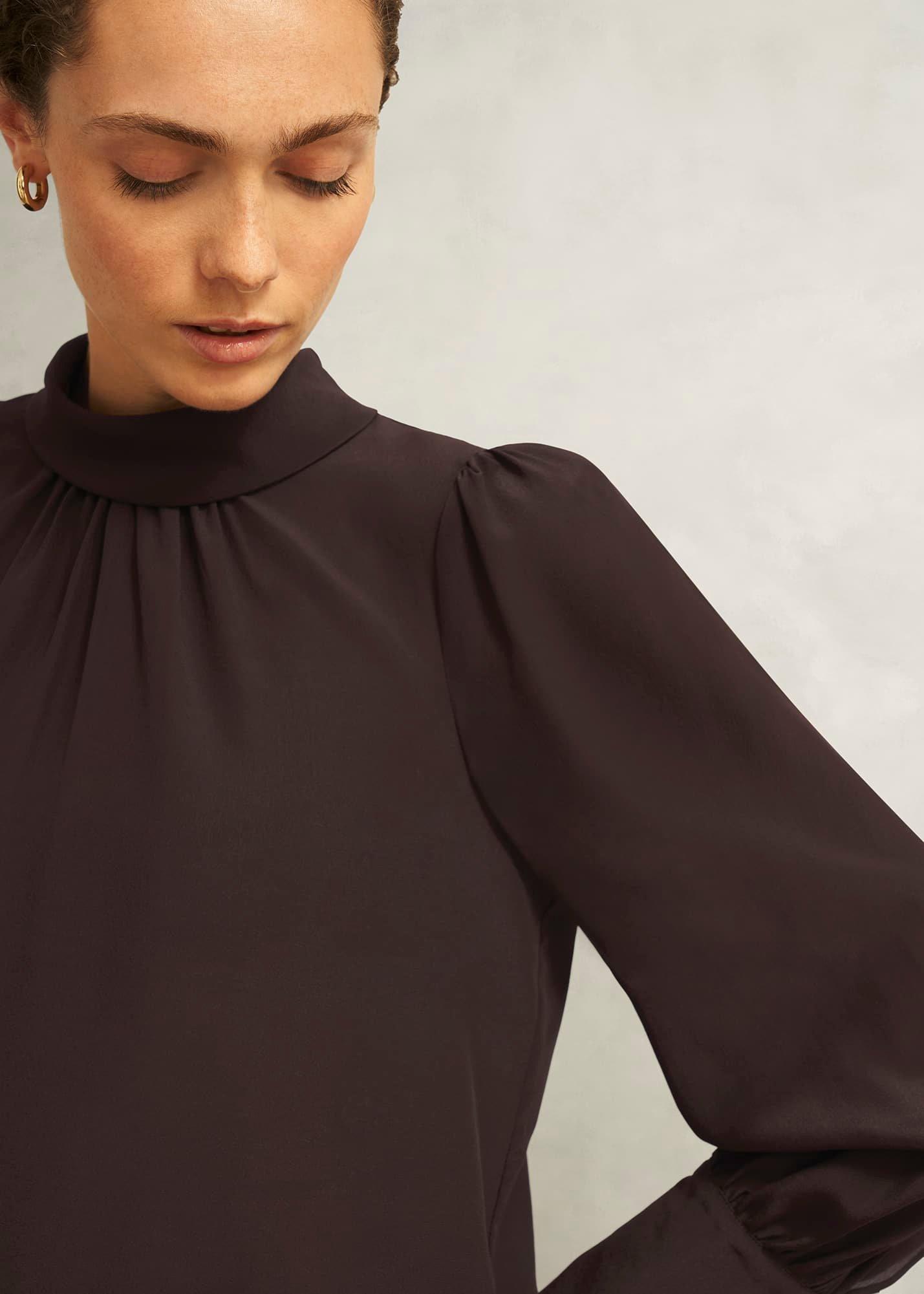 Debby Silk Blouse, Deep Brown, hi-res