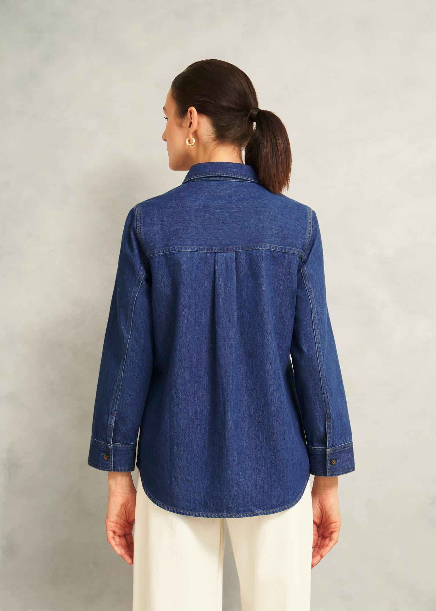 Elena Denim Blouse, Mid Wash Blue, hi-res