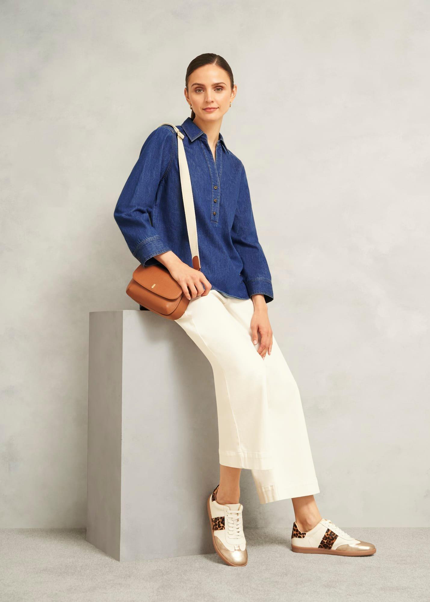 Elena Denim Blouse, Mid Wash Blue, hi-res