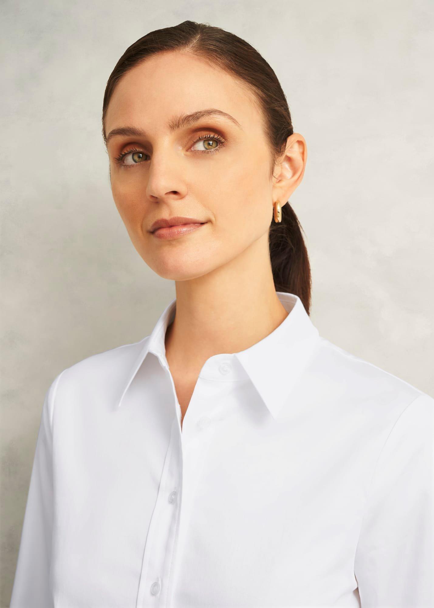 Viola Cotton Blend Shirt, White, hi-res