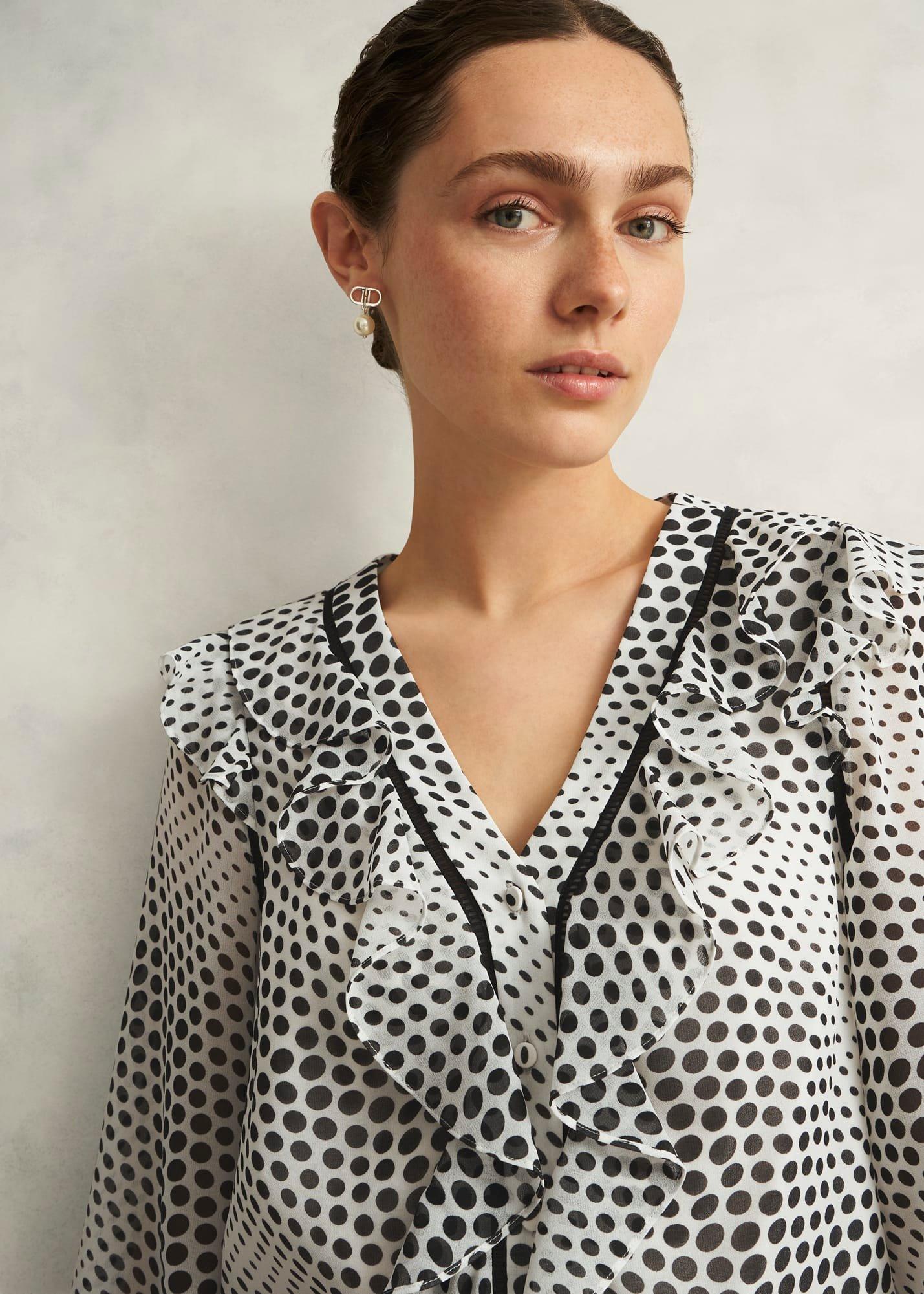 Rosana Ruffle Top, Cream Black, hi-res