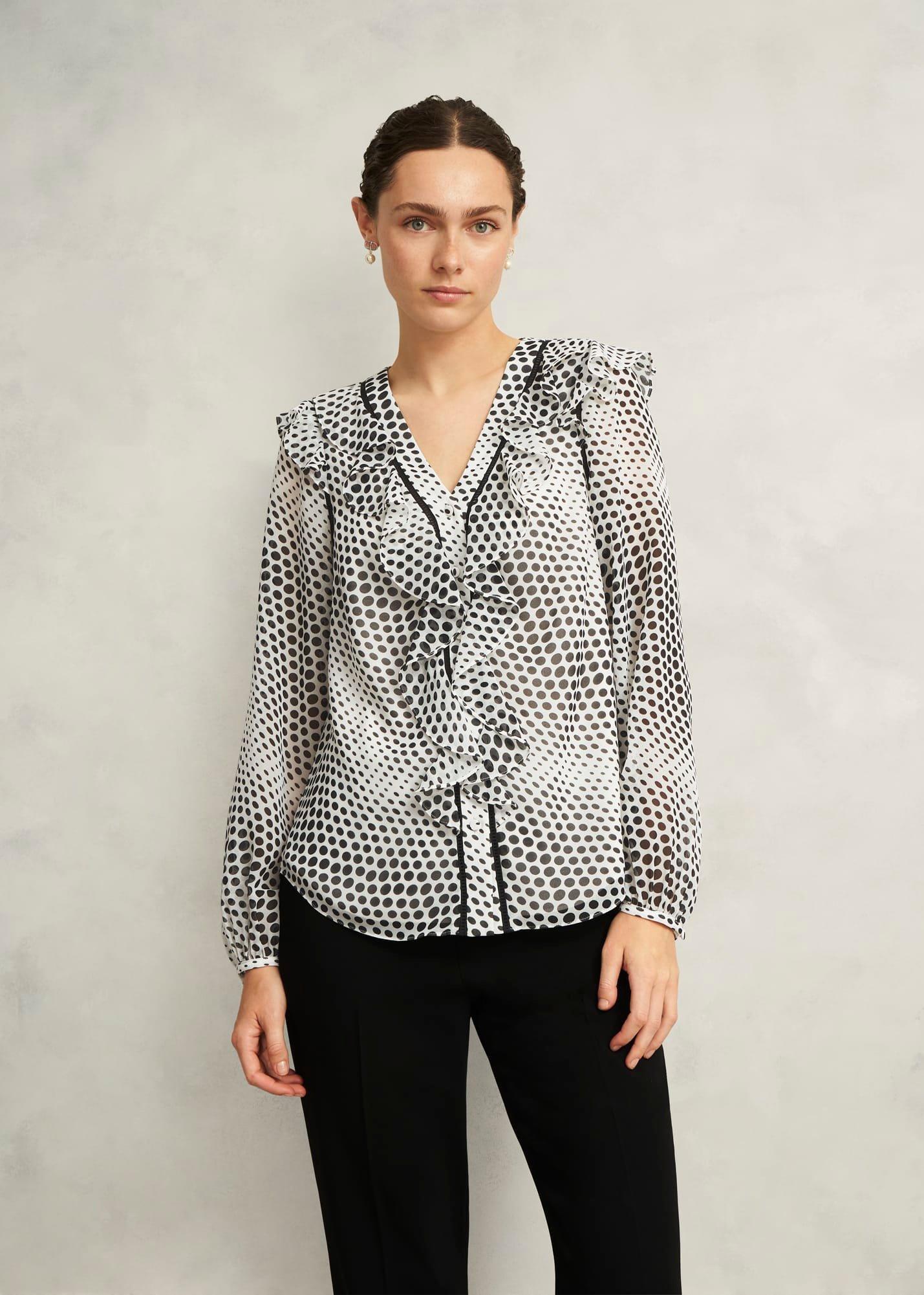 Rosana Ruffle Top, Cream Black, hi-res