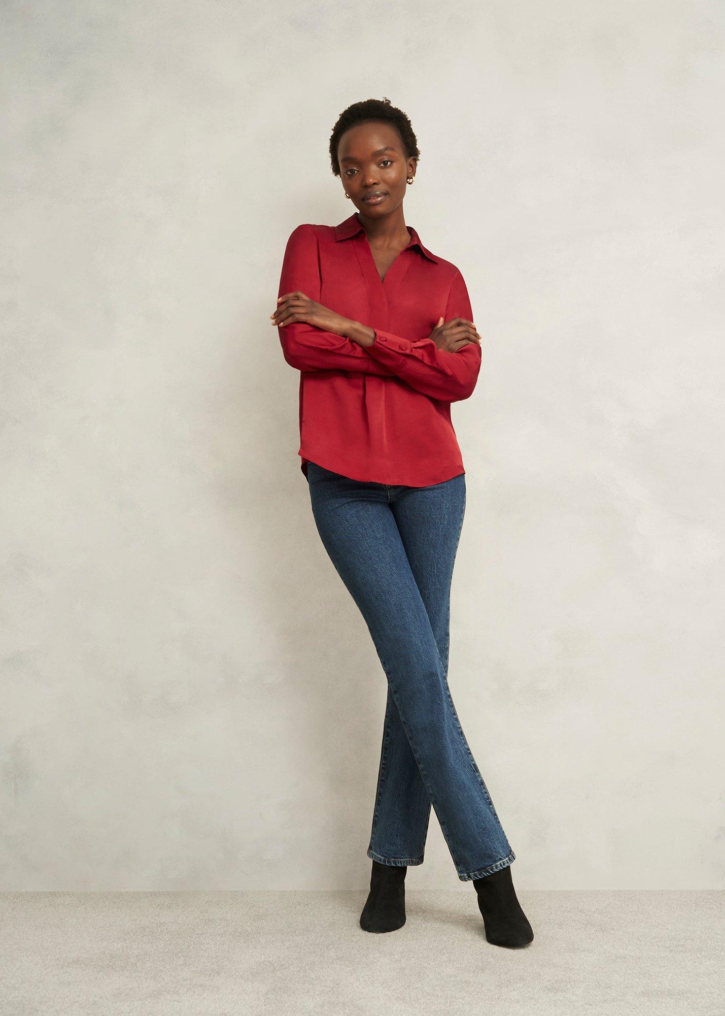 Marie Satin Blouse, Pomegranate Red, hi-res