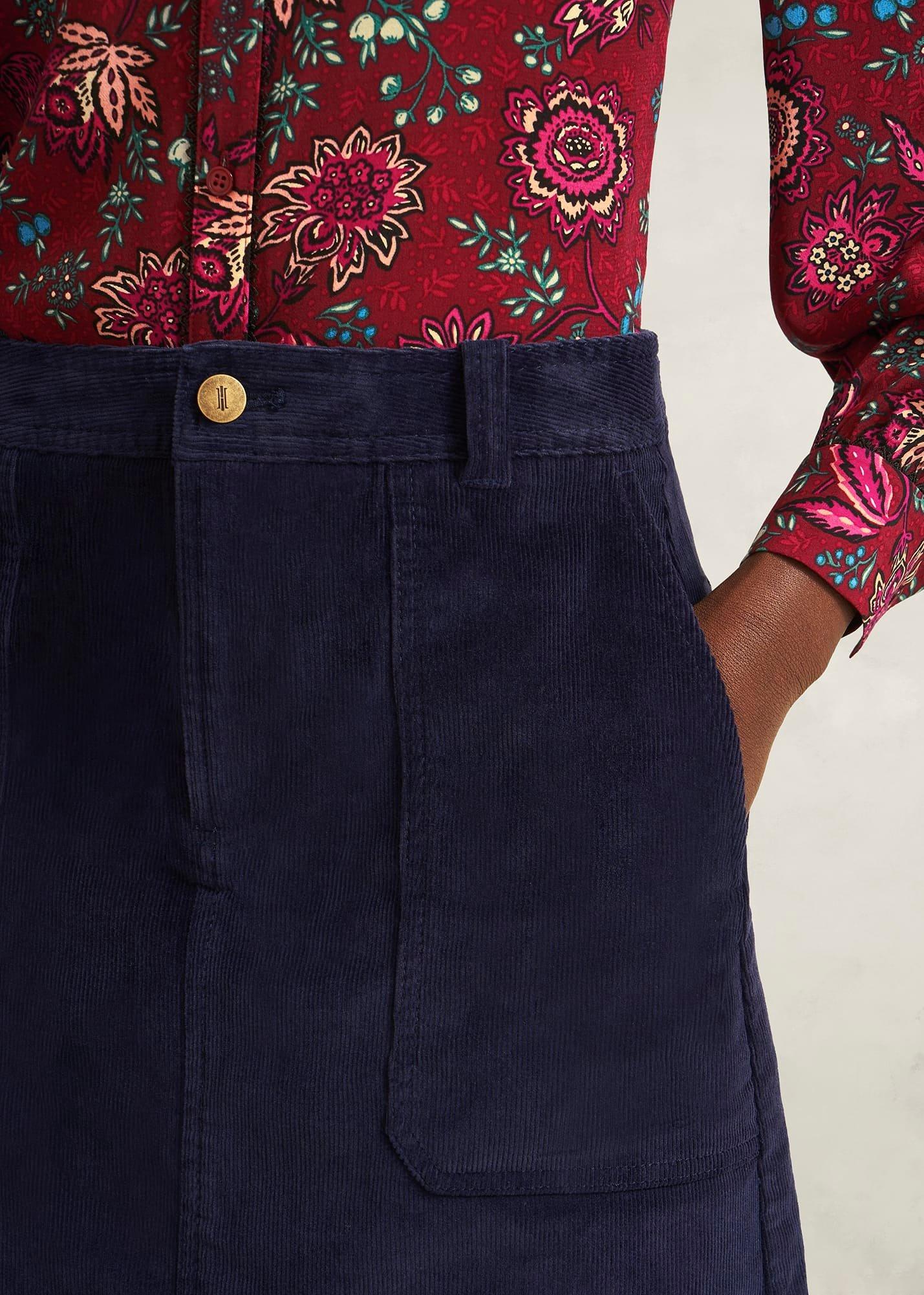 Izara Corduroy Skirt, True Navy, hi-res