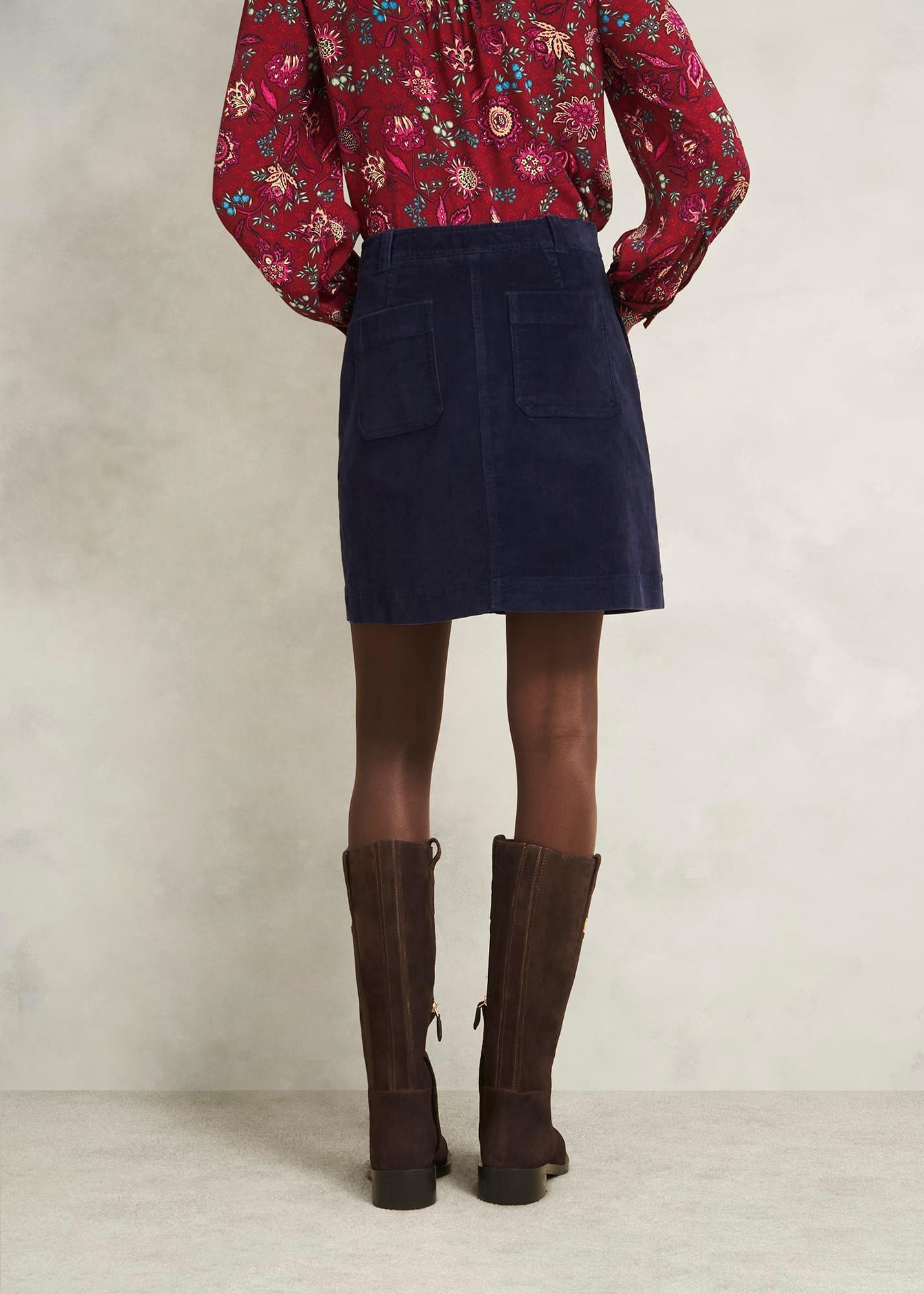 Izara Corduroy Skirt, True Navy, hi-res