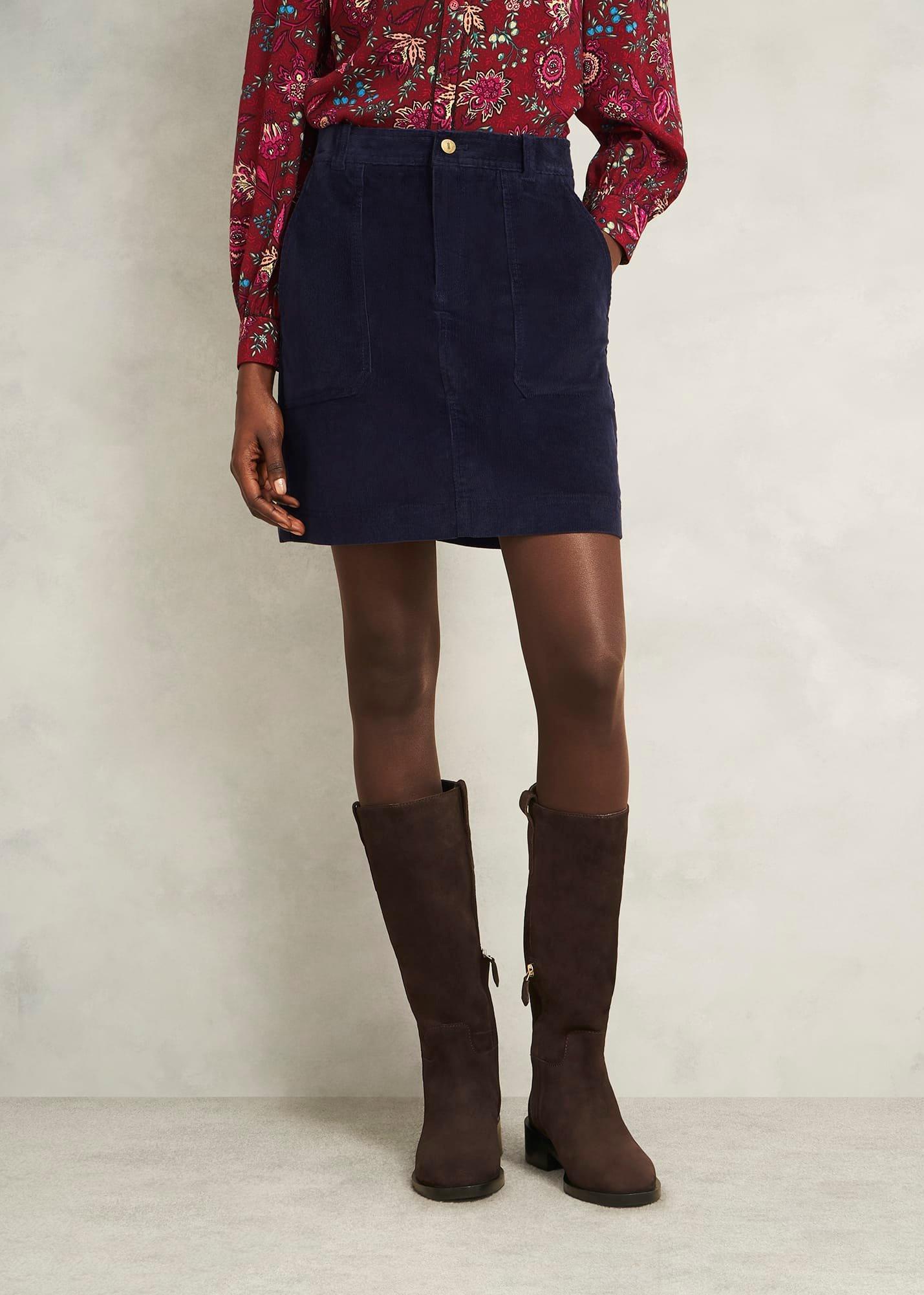 Izara Corduroy Skirt, True Navy, hi-res