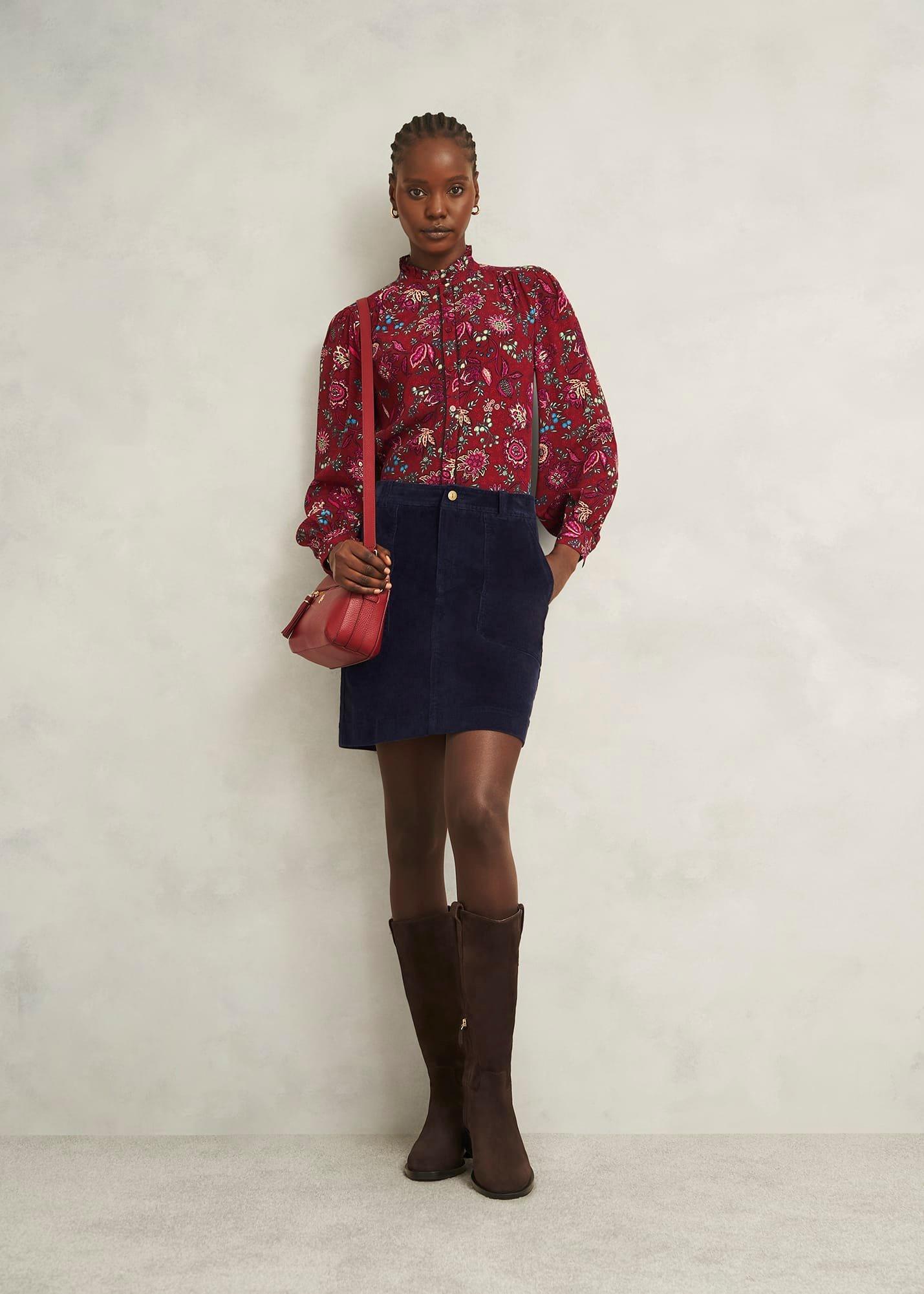 Izara Corduroy Skirt, True Navy, hi-res