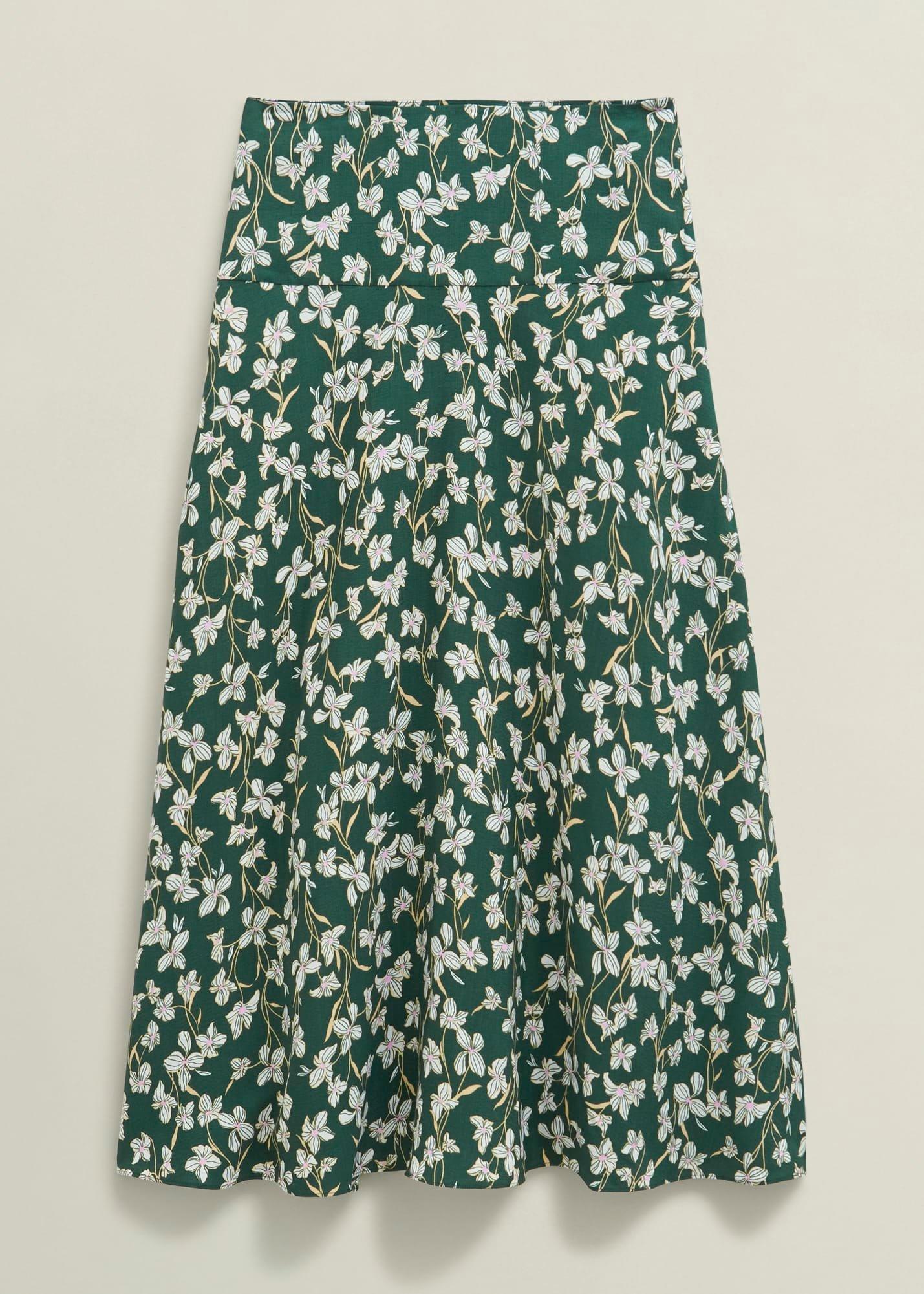 Dark Green Floral Kiara Midi Skirt