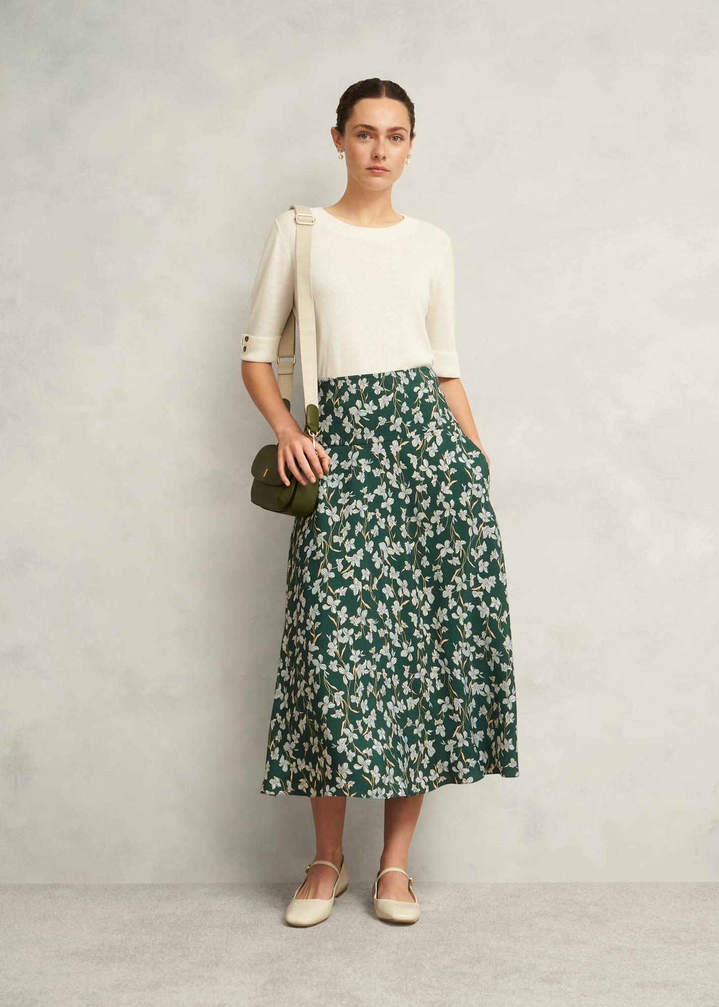 Dark Green Floral Kiara Midi Skirt
