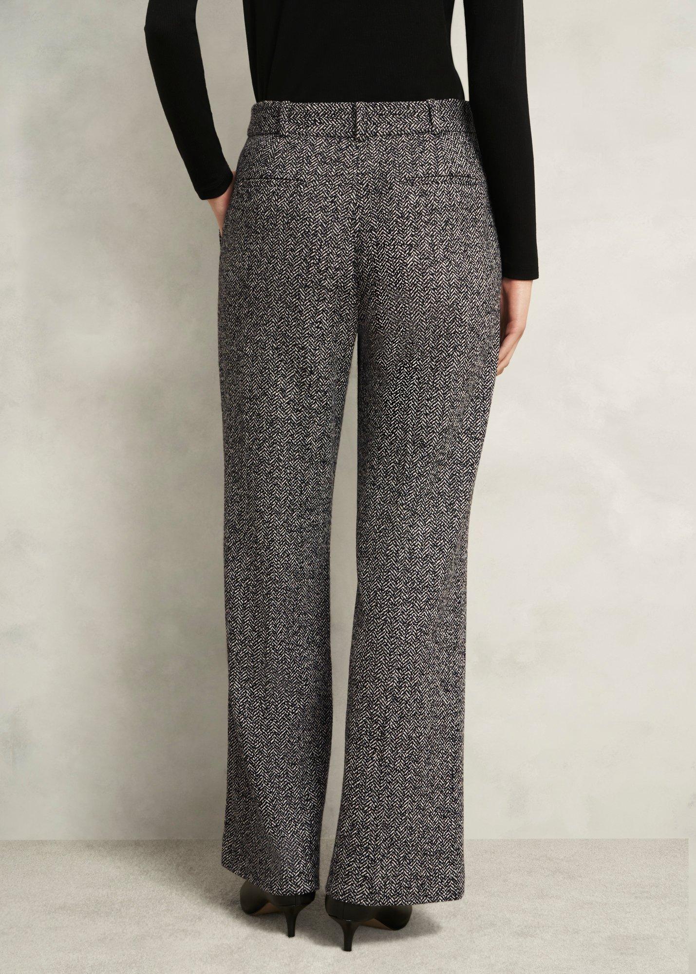 Petite Marlyn Wool Jersey Wide Trousers, Black White, hi-res