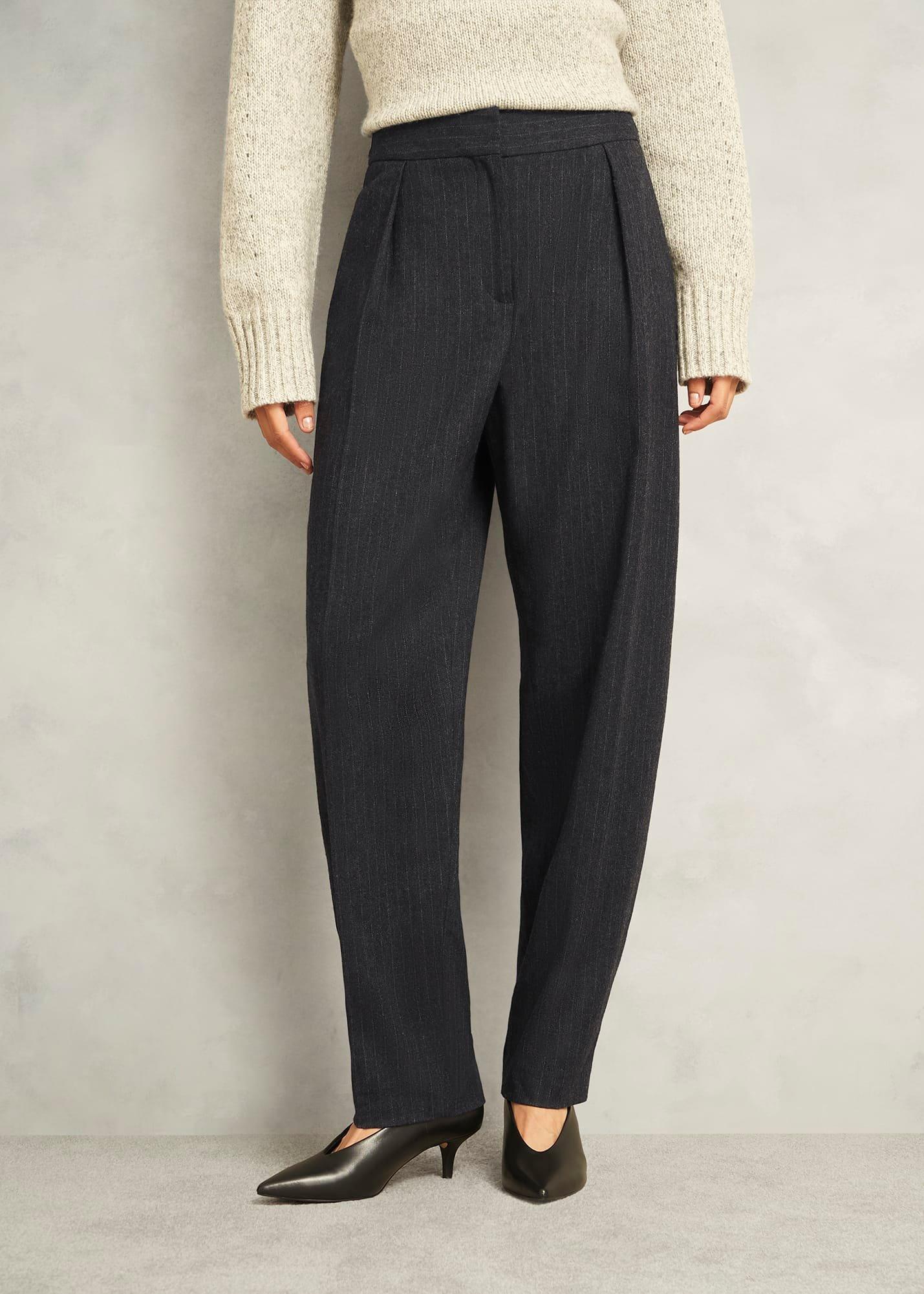 Howell  Pinstripe Barrel Trousers, Grey Ivory, hi-res