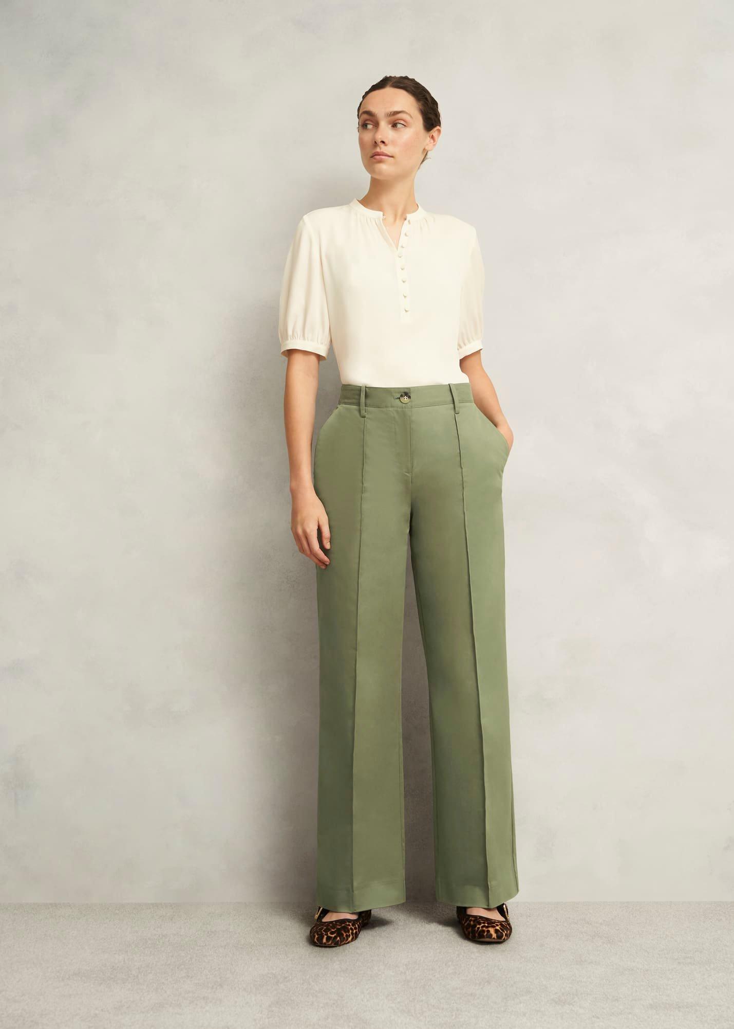 Dark Sage Green Kayley Cotton Trousers