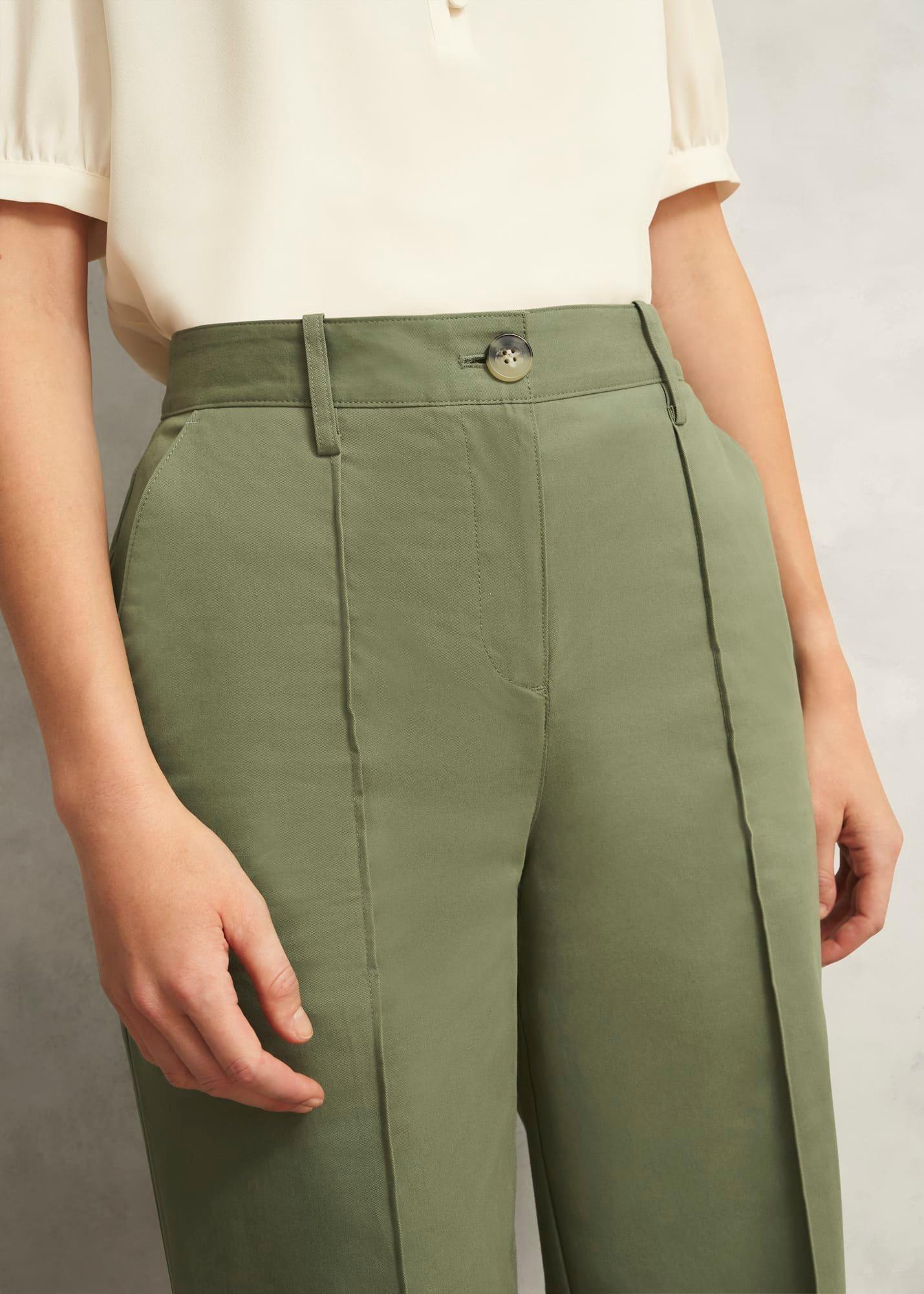 Dark Sage Green Kayley Cotton Pants, Dark Sage, hi-res