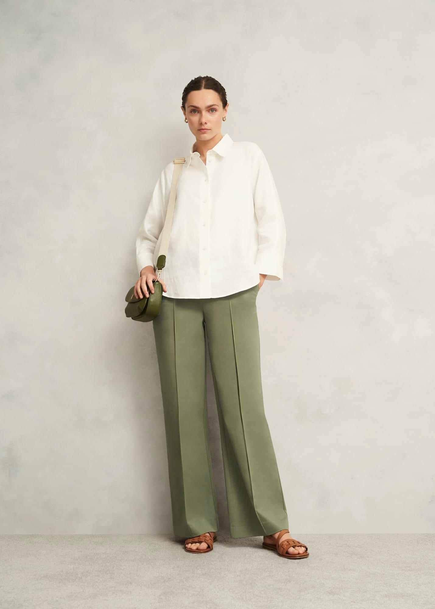 Dark Sage Green Kayley Cotton Pants, Dark Sage, hi-res