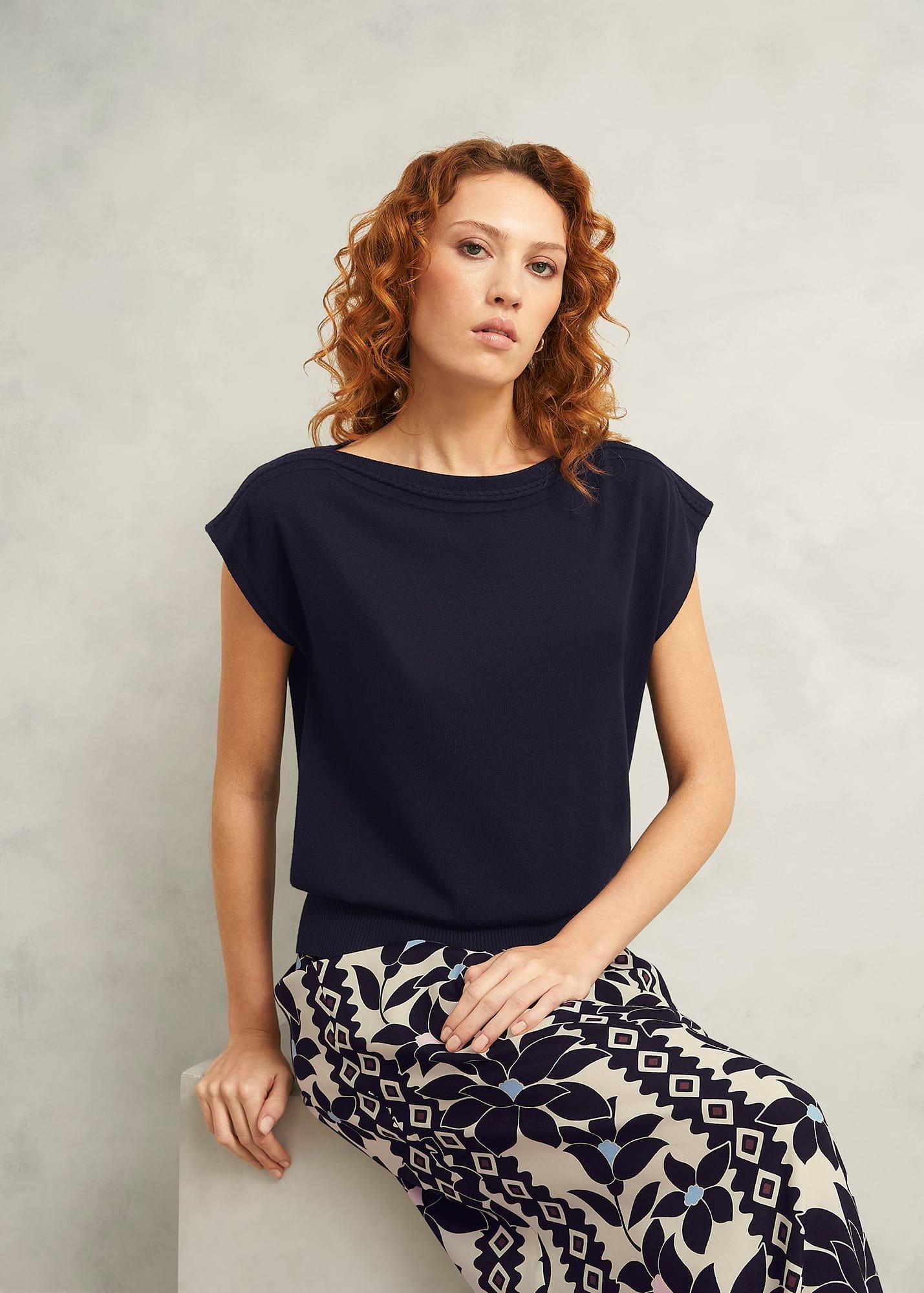 Addison Knitted Top with Wool, Hobbs Navy, hi-res