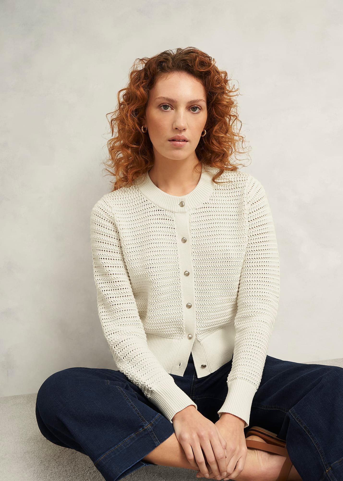 Felicity Cotton Cardigan, Warm Ivory, hi-res