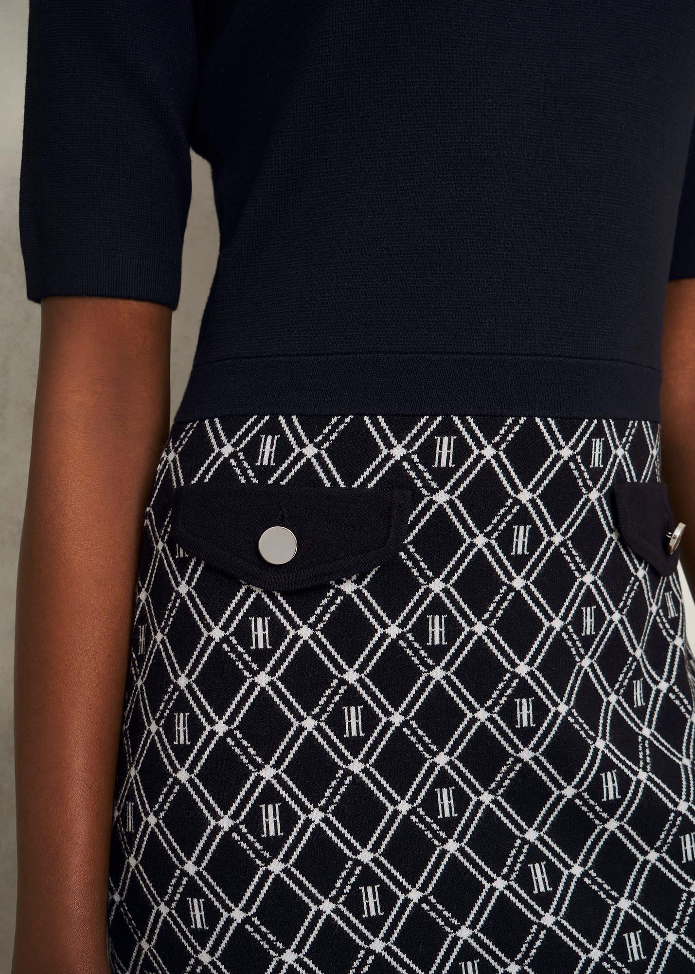 Perrie Knitted Dress, Navy Ivory, hi-res