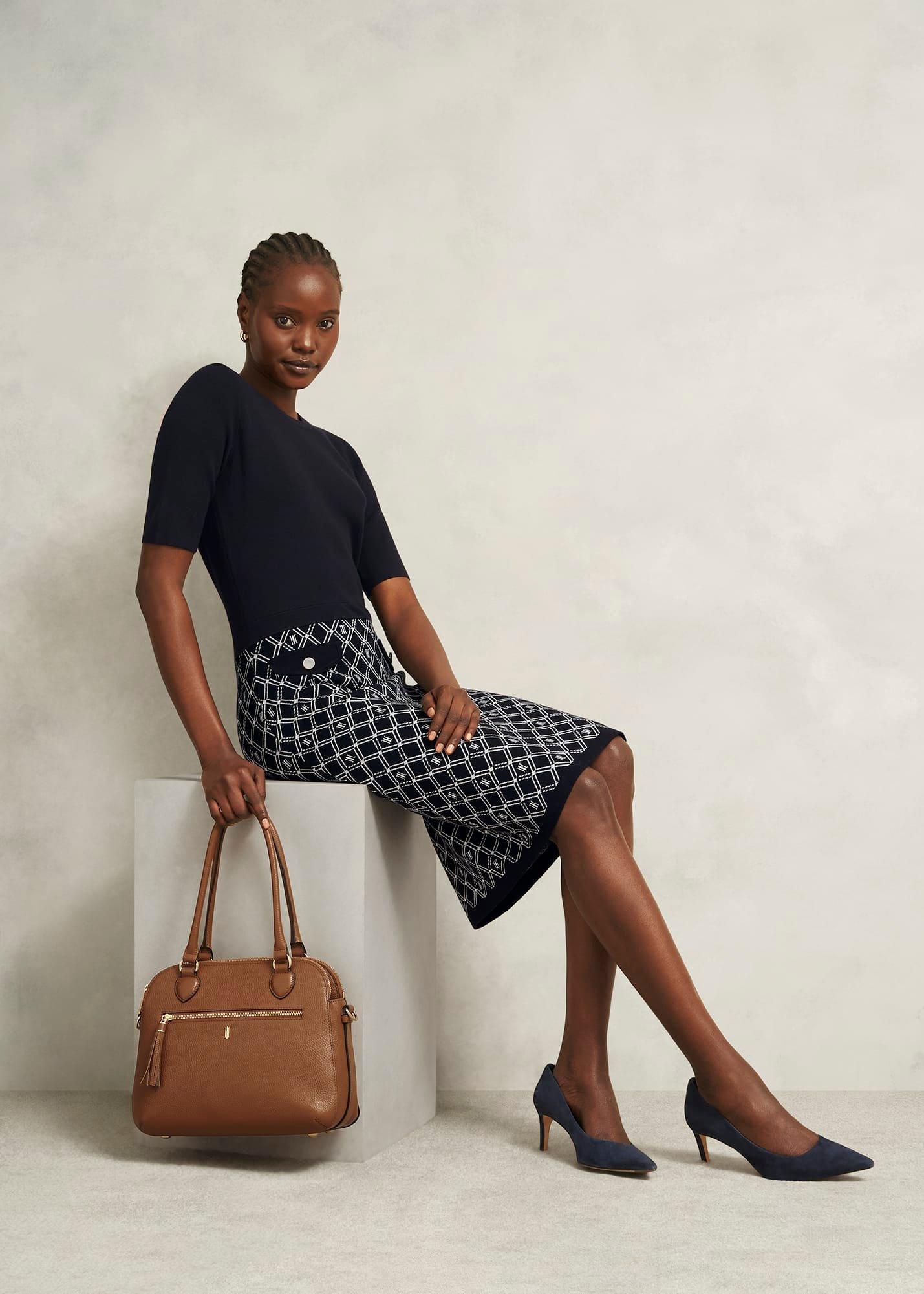 Perrie Knitted Dress, Navy Ivory, hi-res