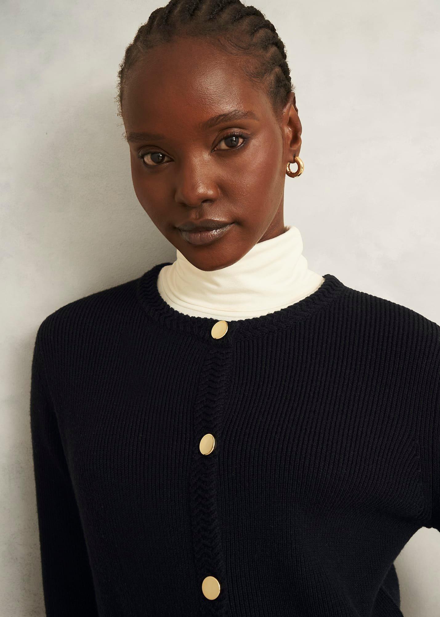 Black Simona Wool Blend Knitted Jacket, Black, hi-res