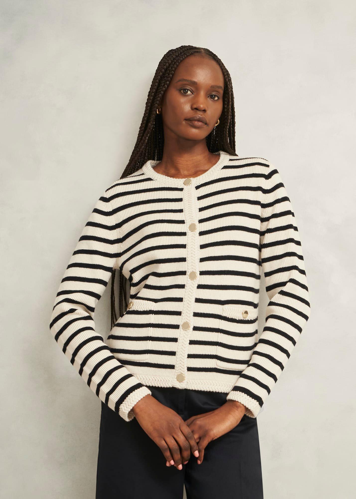 Oatmeal Simona Wool Blend Striped Knitted Jacket