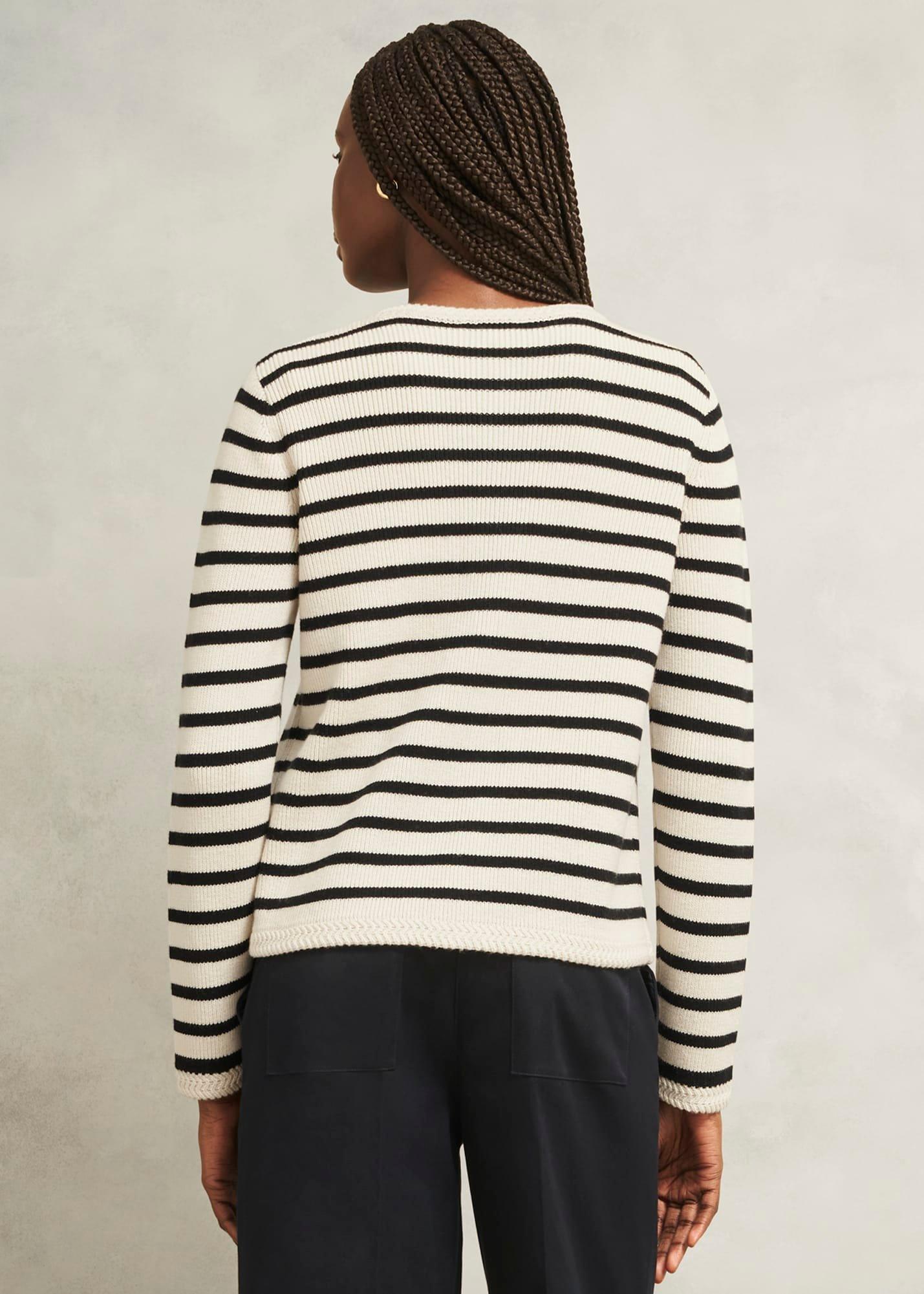 Oatmeal Simona Wool Blend Striped Knitted Jacket, Oatmeal Black, hi-res