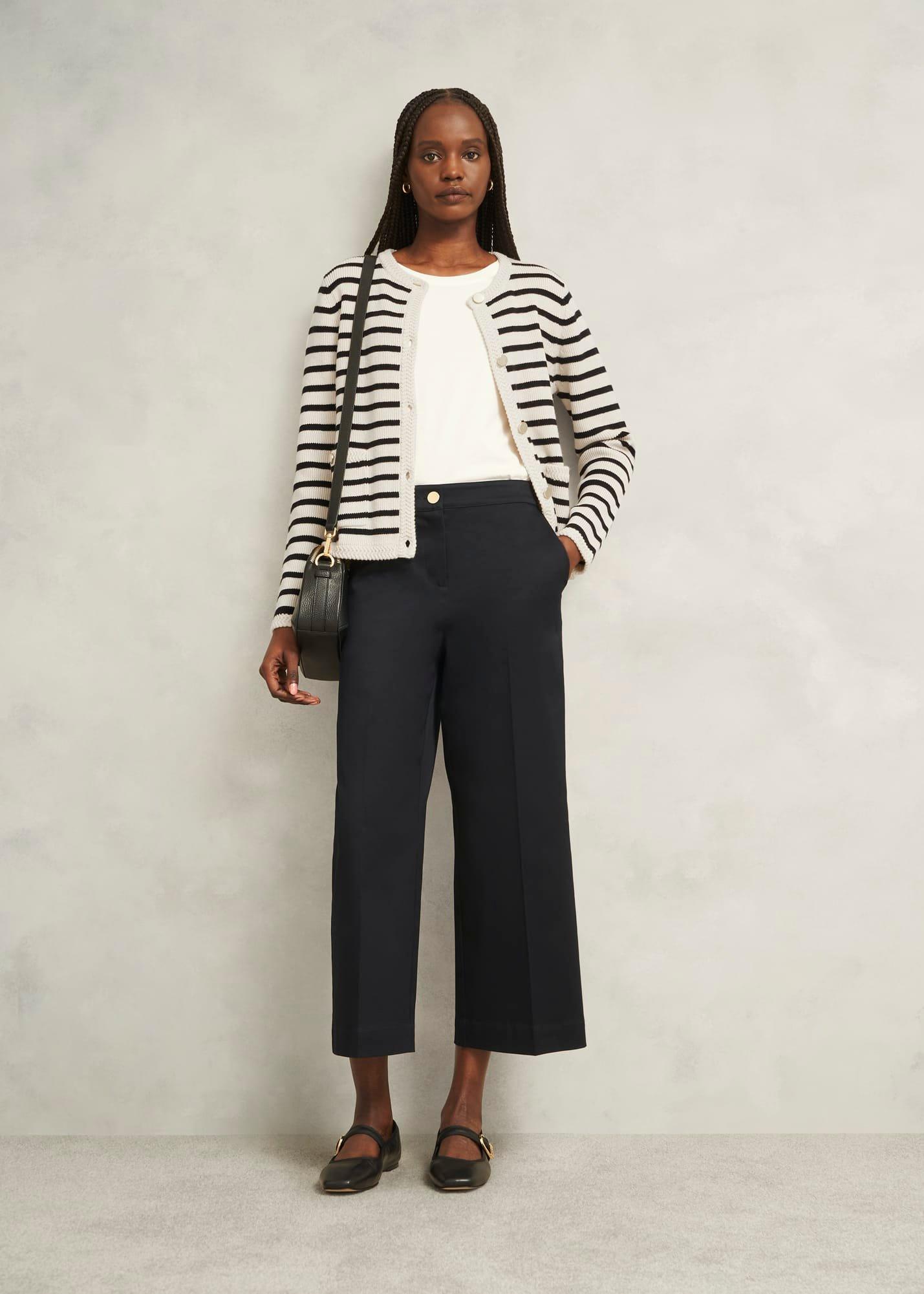 Oatmeal Simona Wool Blend Striped Knitted Jacket, Oatmeal Black, hi-res