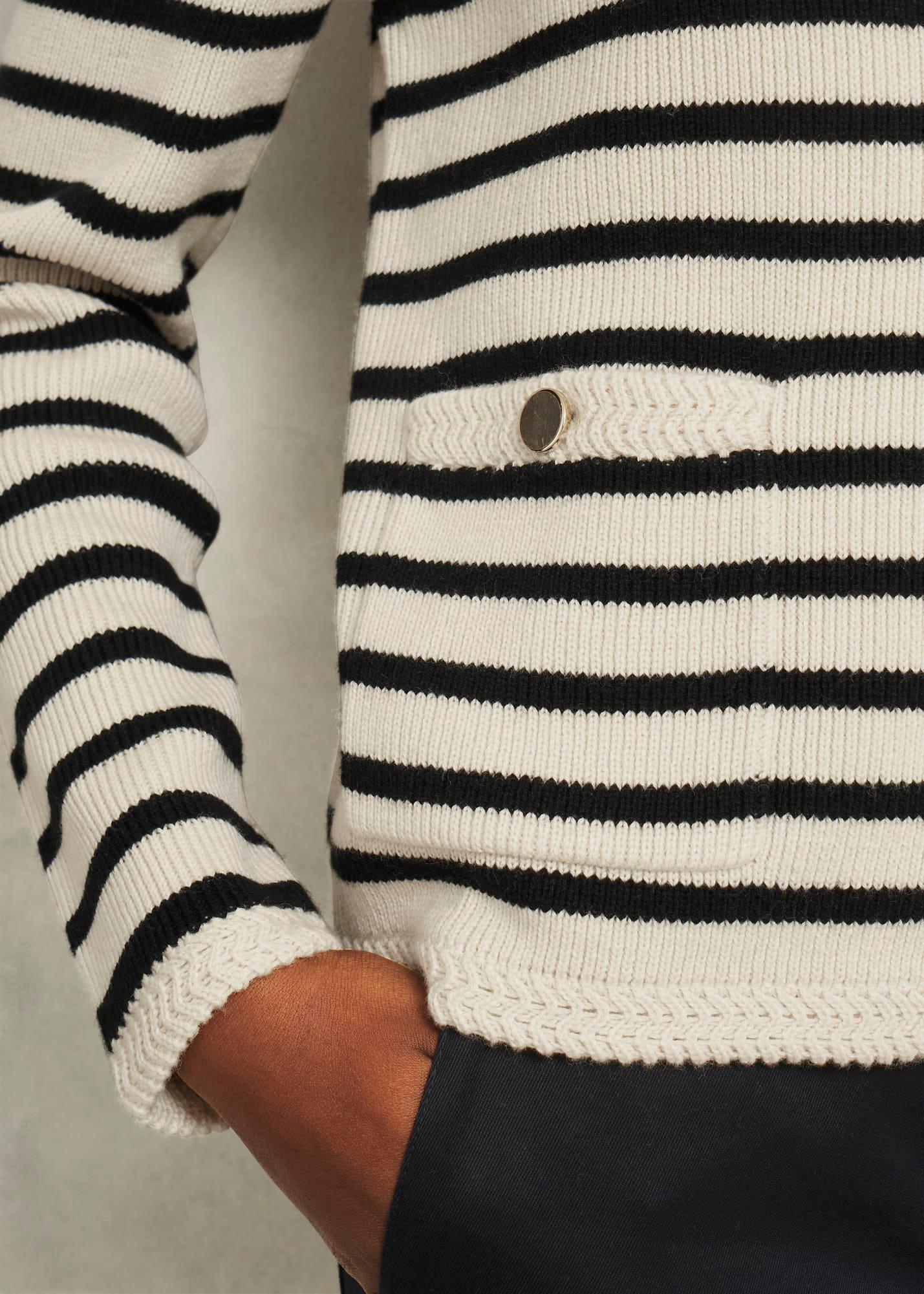 Oatmeal Simona Wool Blend Striped Knitted Jacket, Oatmeal Black, hi-res