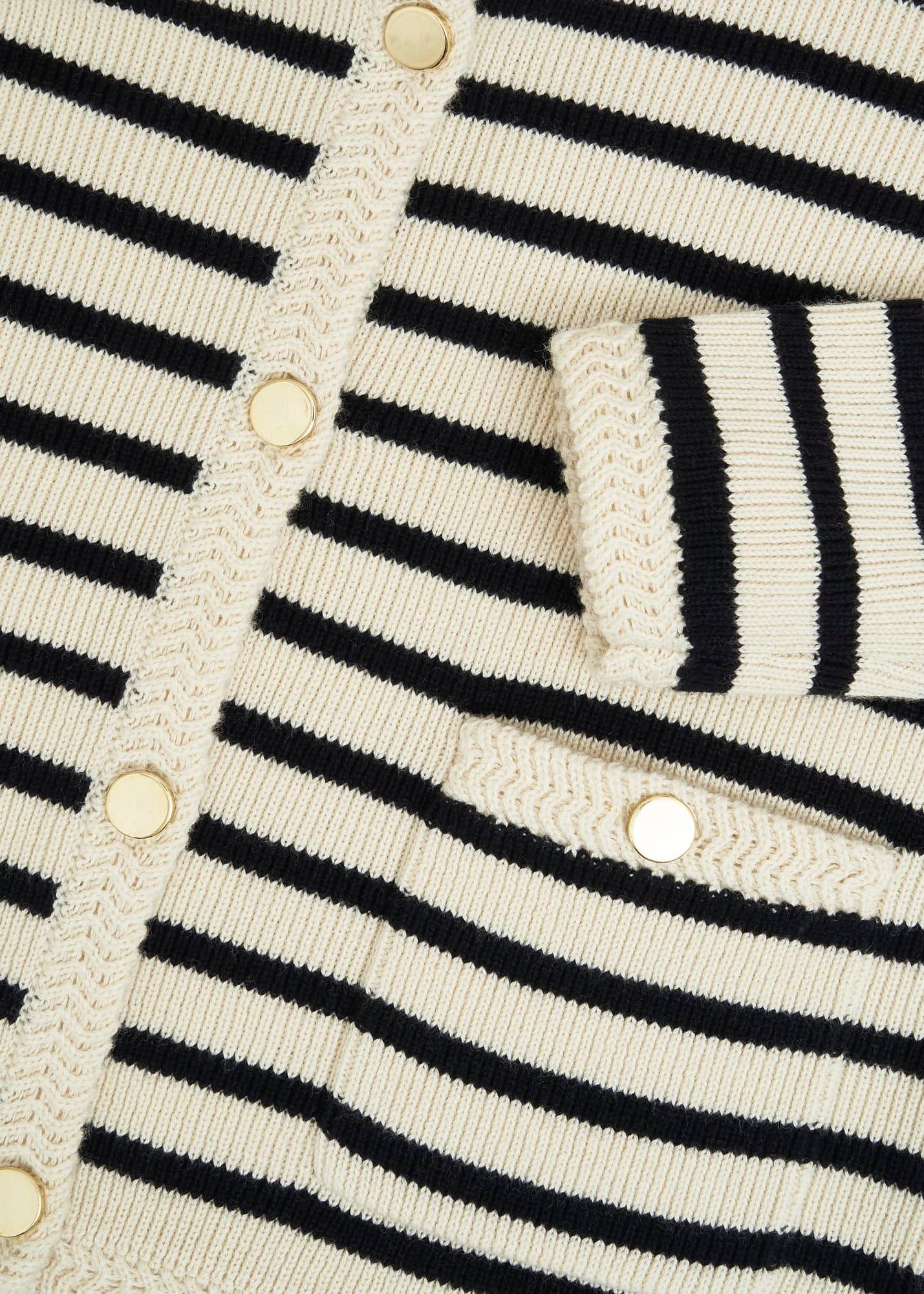 Oatmeal Simona Wool Blend Striped Knitted Jacket, Oatmeal Black, hi-res