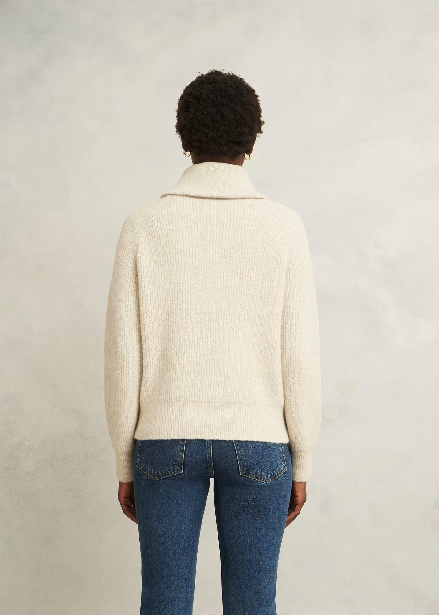 Sandy Zip Roll Neck Knitted Jumper, Oatmeal Marl, hi-res