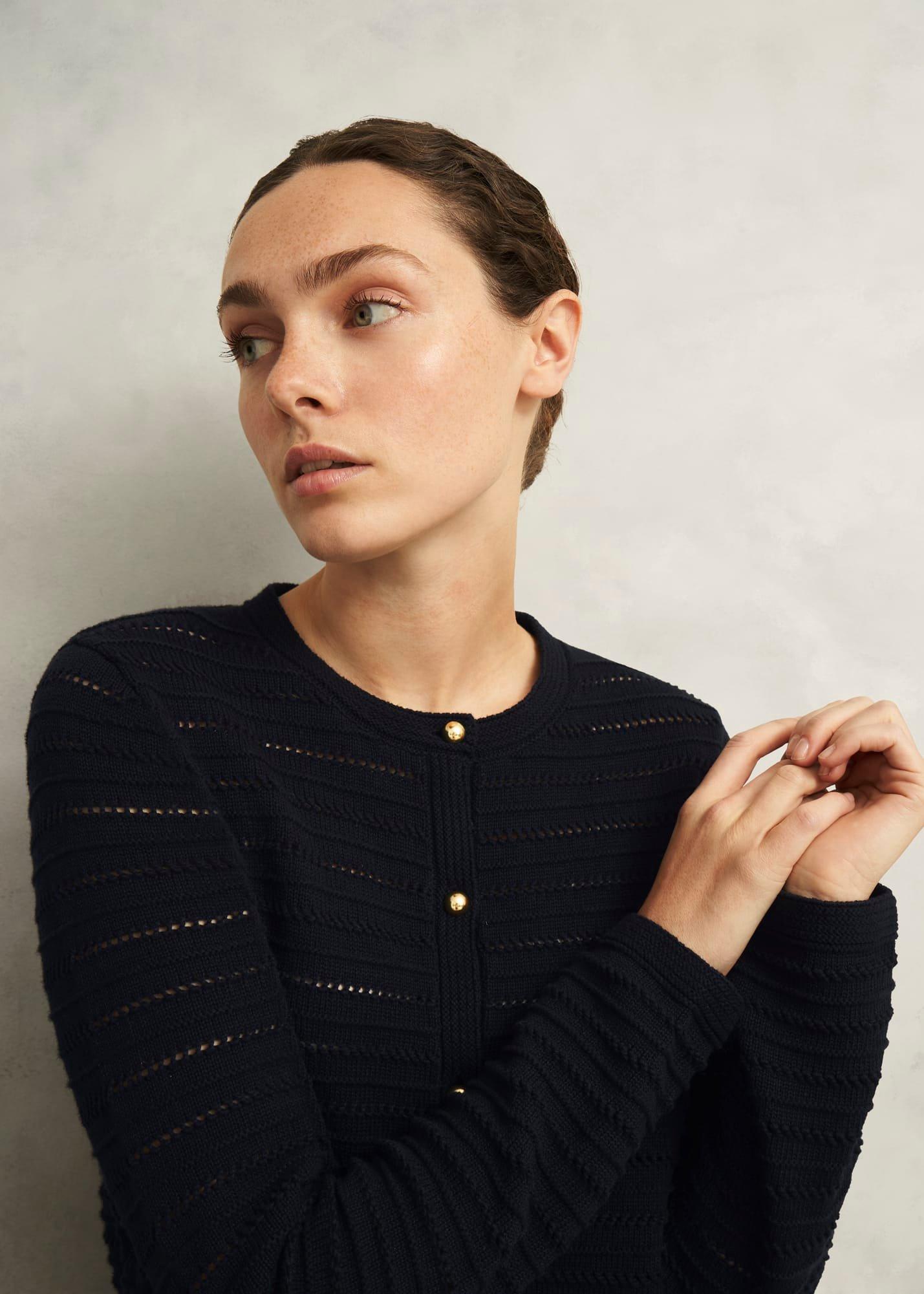 Amber Cotton Cardigan, Hobbs Navy, hi-res