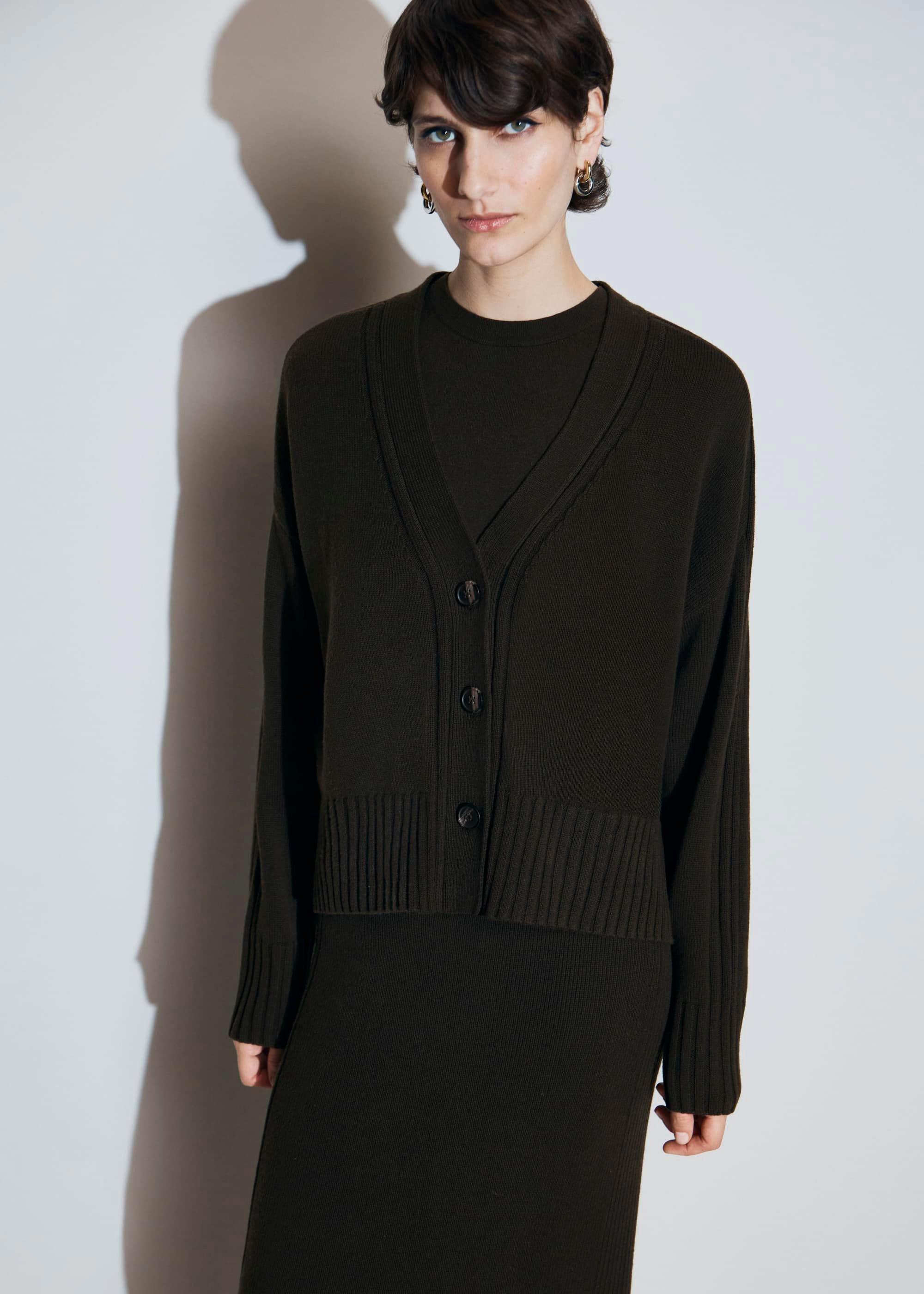 Olive Wentworth Wool Blend V Neck Button Cardigan