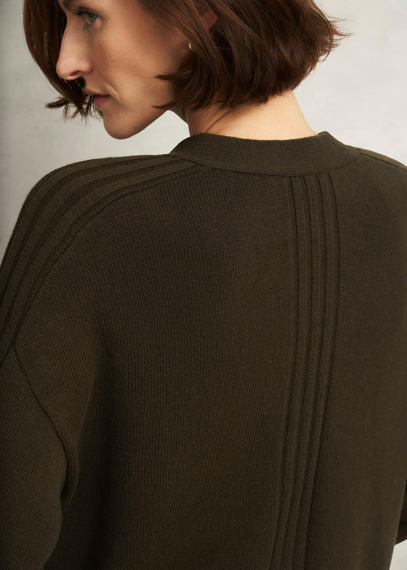 Olive Wentworth Wool Blend V Neck Button Cardigan, Dark Olive, hi-res