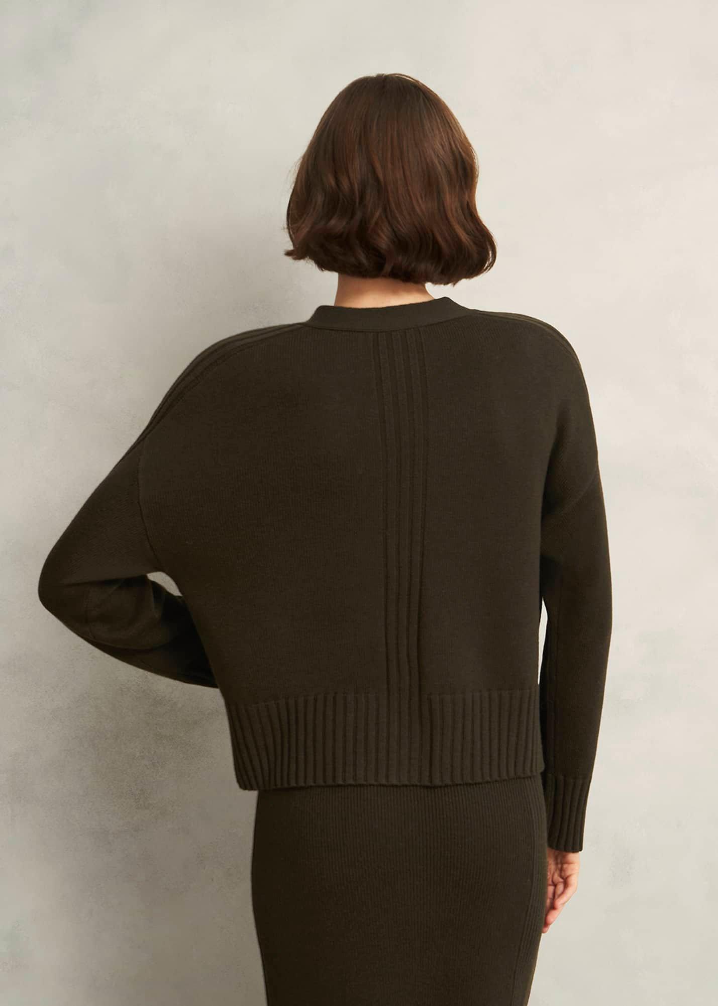 Olive Wentworth Wool Blend V Neck Button Cardigan, Dark Olive, hi-res