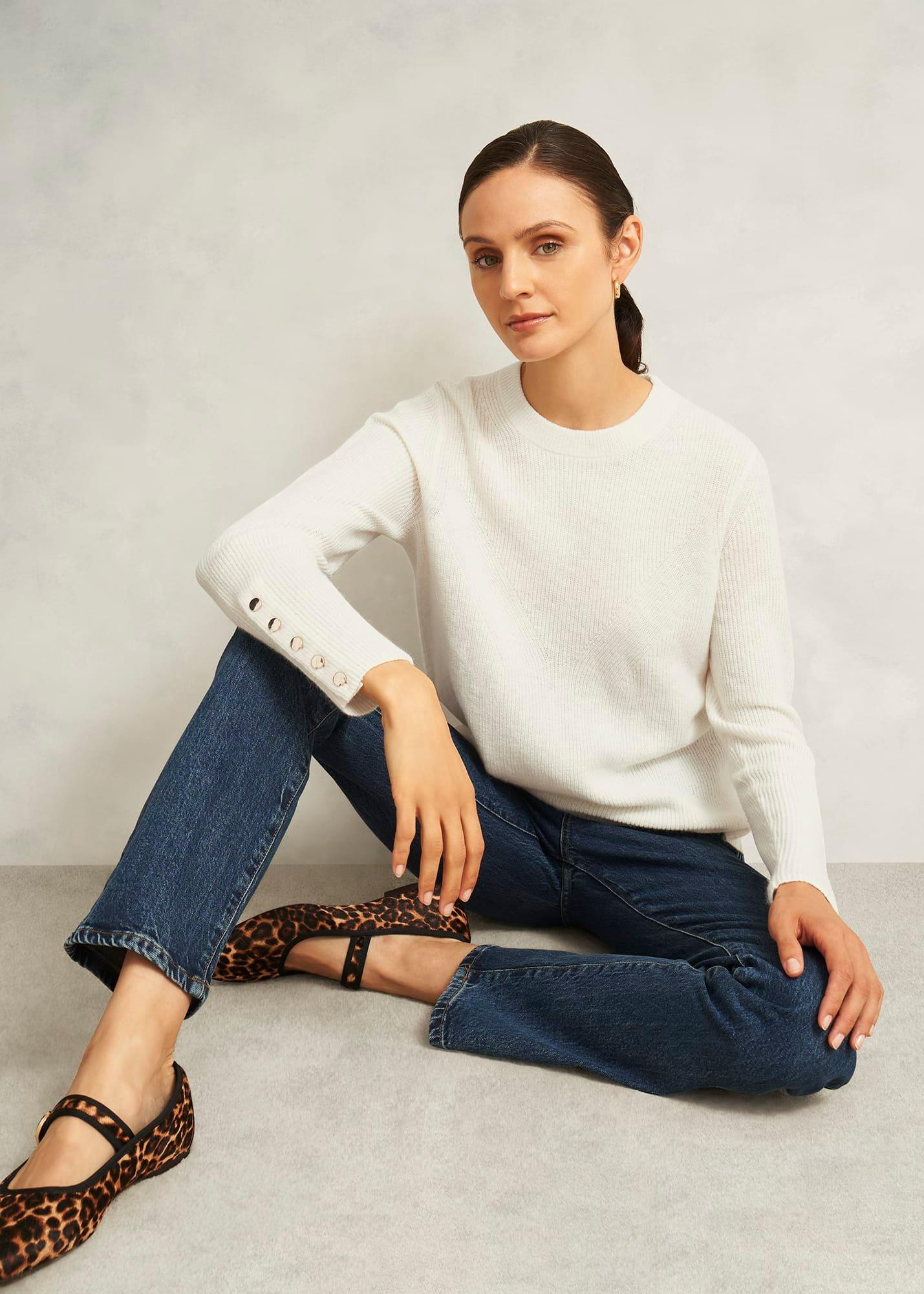 Ivory Jasmina Ribbed Crew Neck Jumper With Alpaca