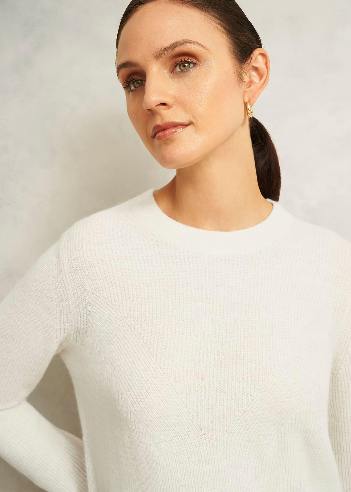 Ivory Jasmina Ribbed Crew Neck Jumper With Alpaca, Warm Ivory, hi-res