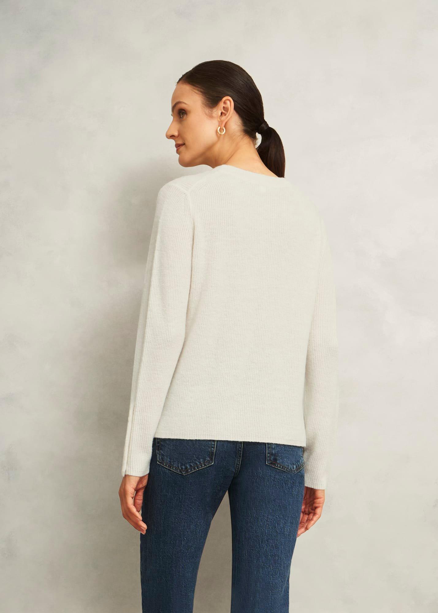 Ivory Jasmina Ribbed Crew Neck Jumper With Alpaca, Warm Ivory, hi-res