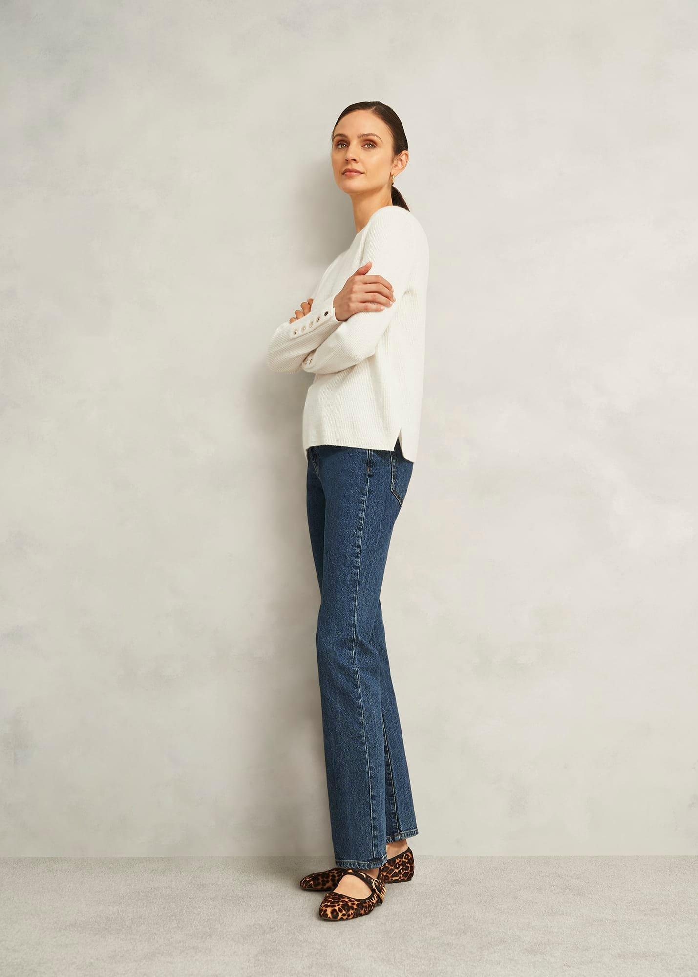 Ivory Jasmina Ribbed Crew Neck Jumper With Alpaca, Warm Ivory, hi-res