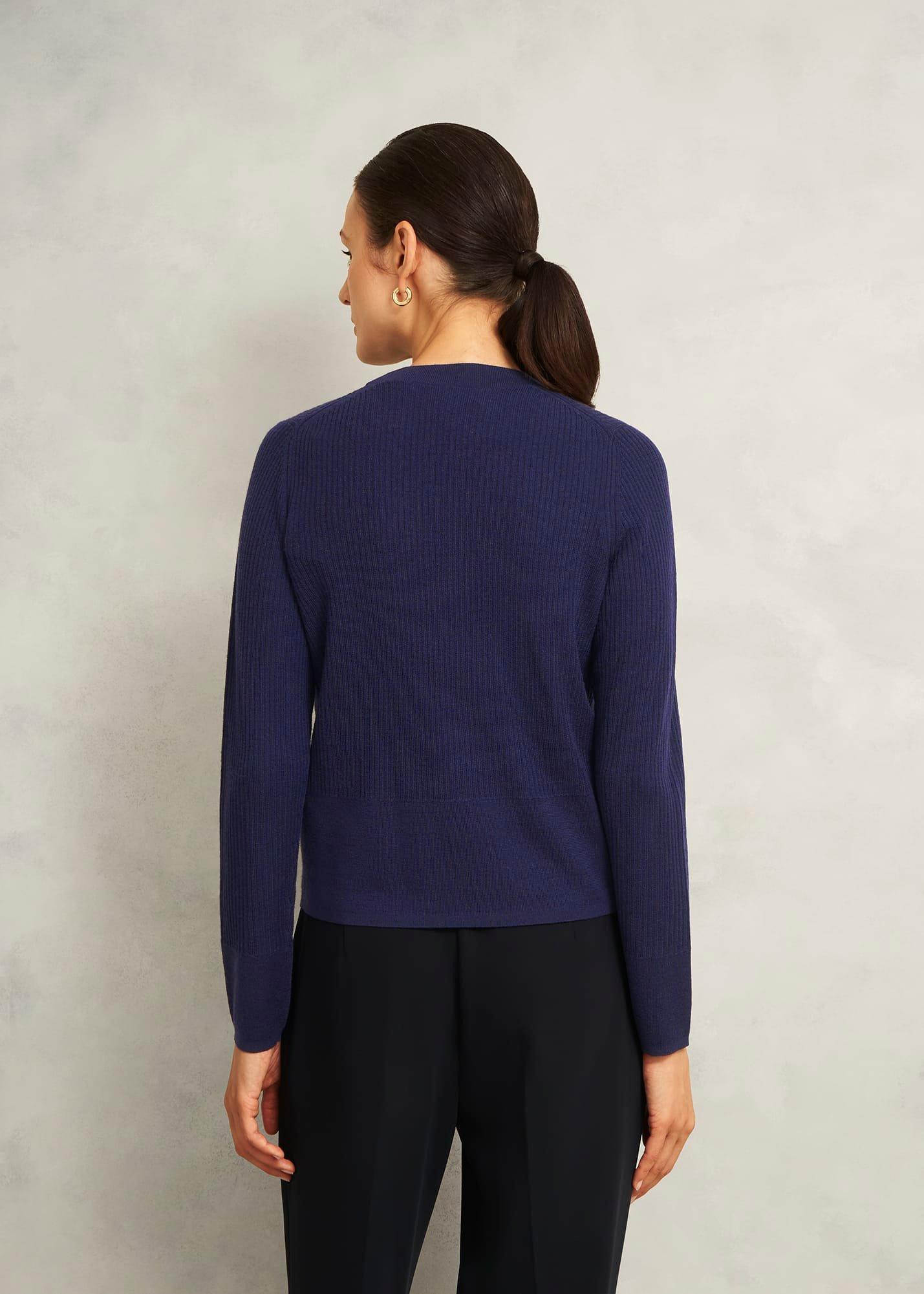 Navy Yasmin Merino Wool V Neck Cardigan, True Navy, hi-res