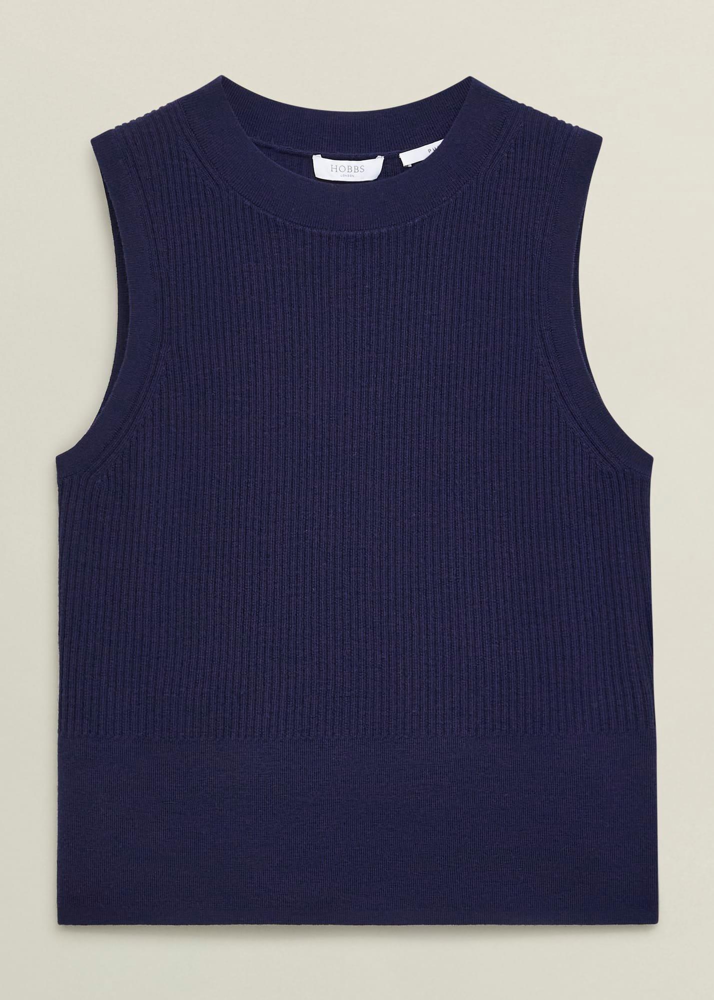 Navy Yasmin Merino Wool Knitted Tank Top, True Navy, hi-res