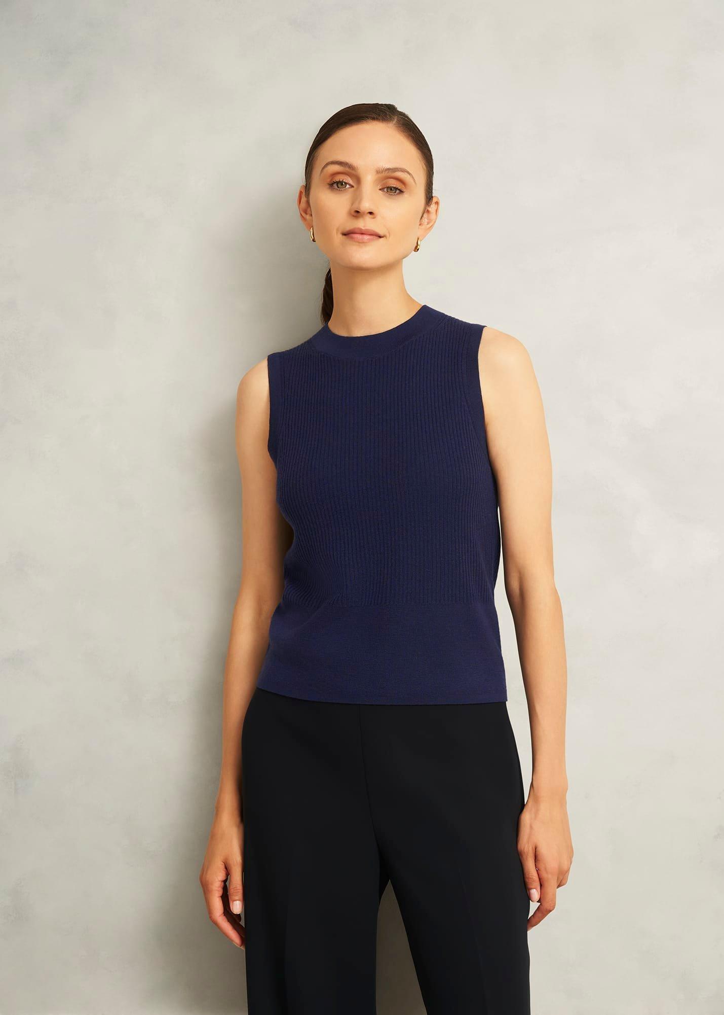 Navy Yasmin Merino Wool Knitted Tank Top